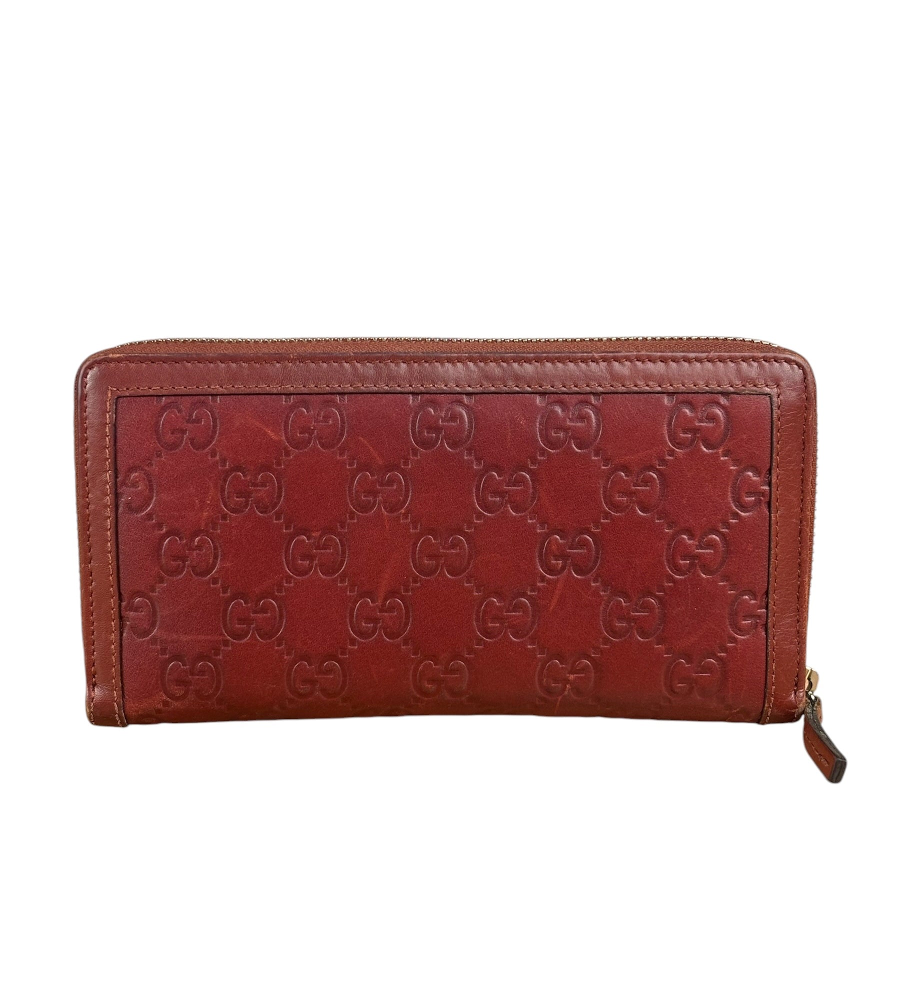 Gucci Burgundy Marmont Leather Guccissima Zip Long Wallet