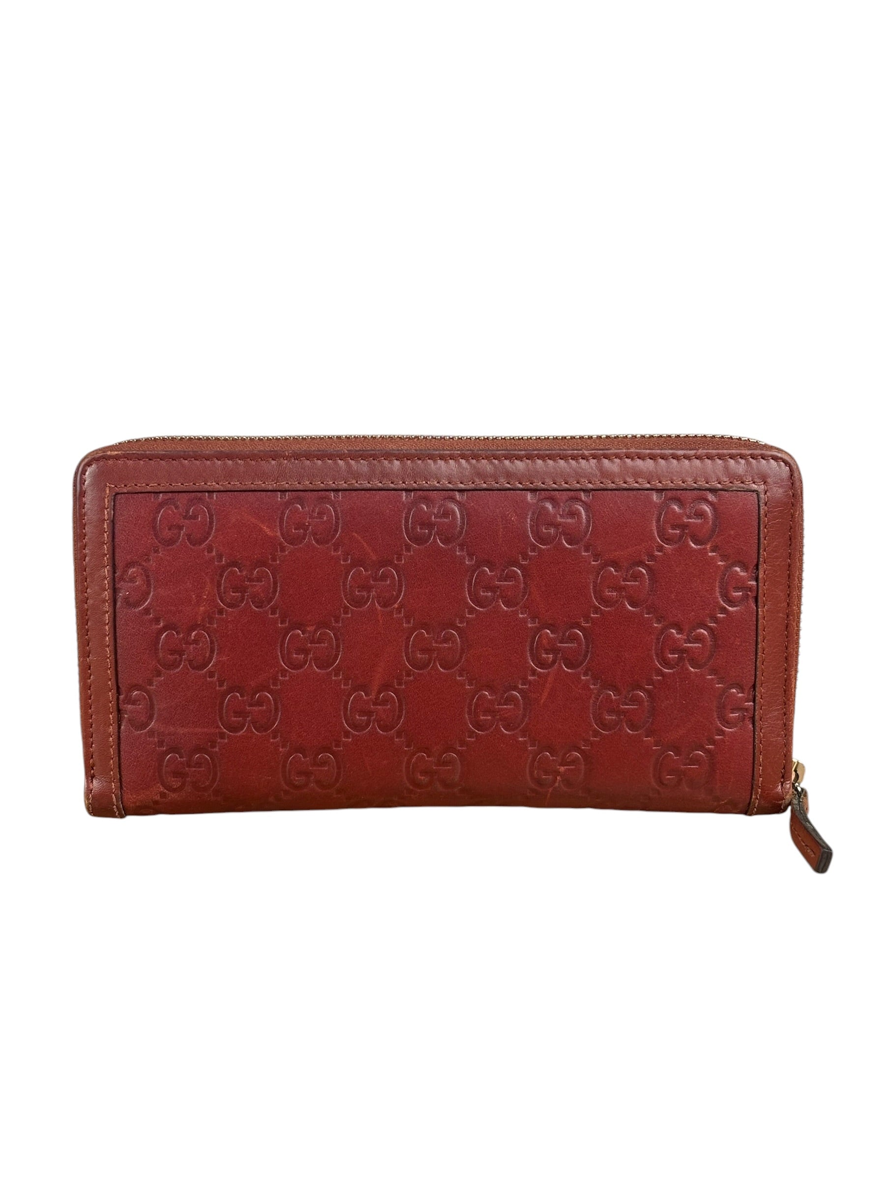 Gucci Burgundy Marmont Leather Guccissima Zip Long Wallet