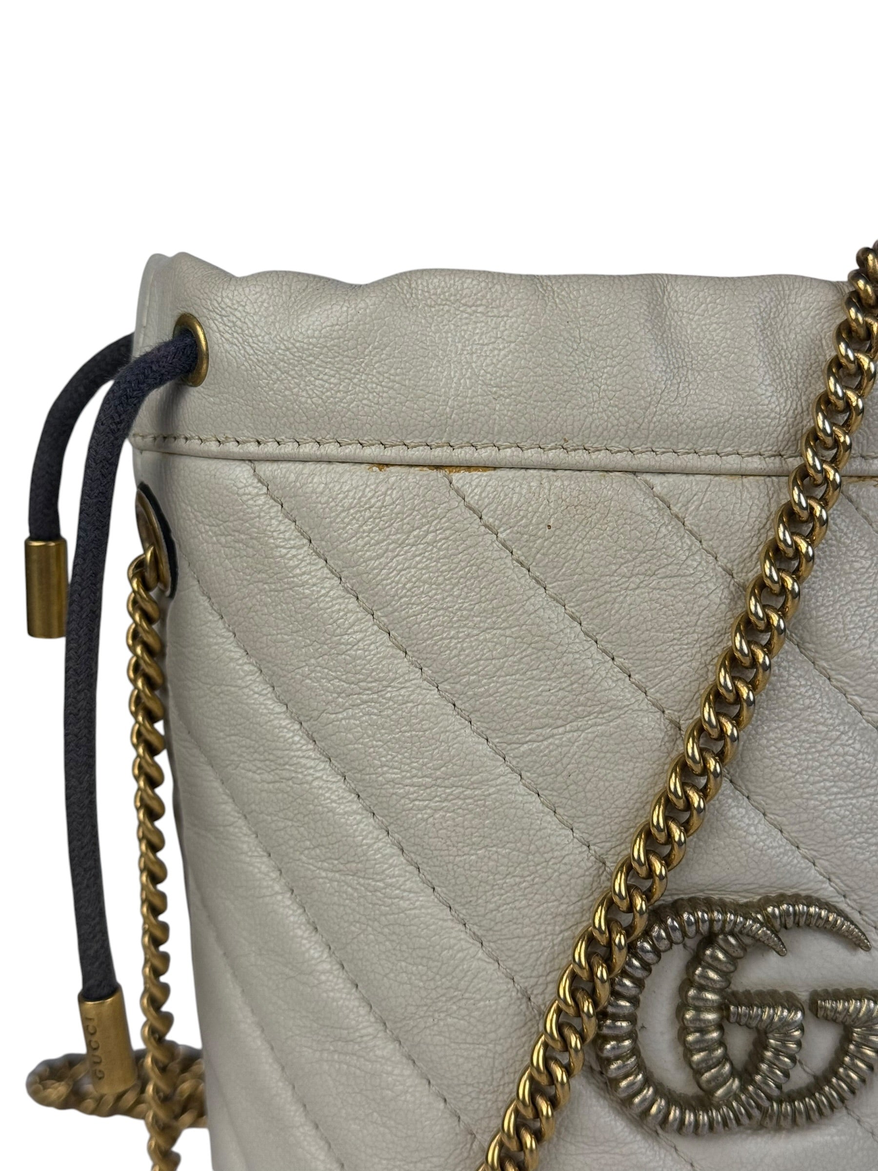 Gucci GG Ivory Leather Marmont Chain Bucket Bag