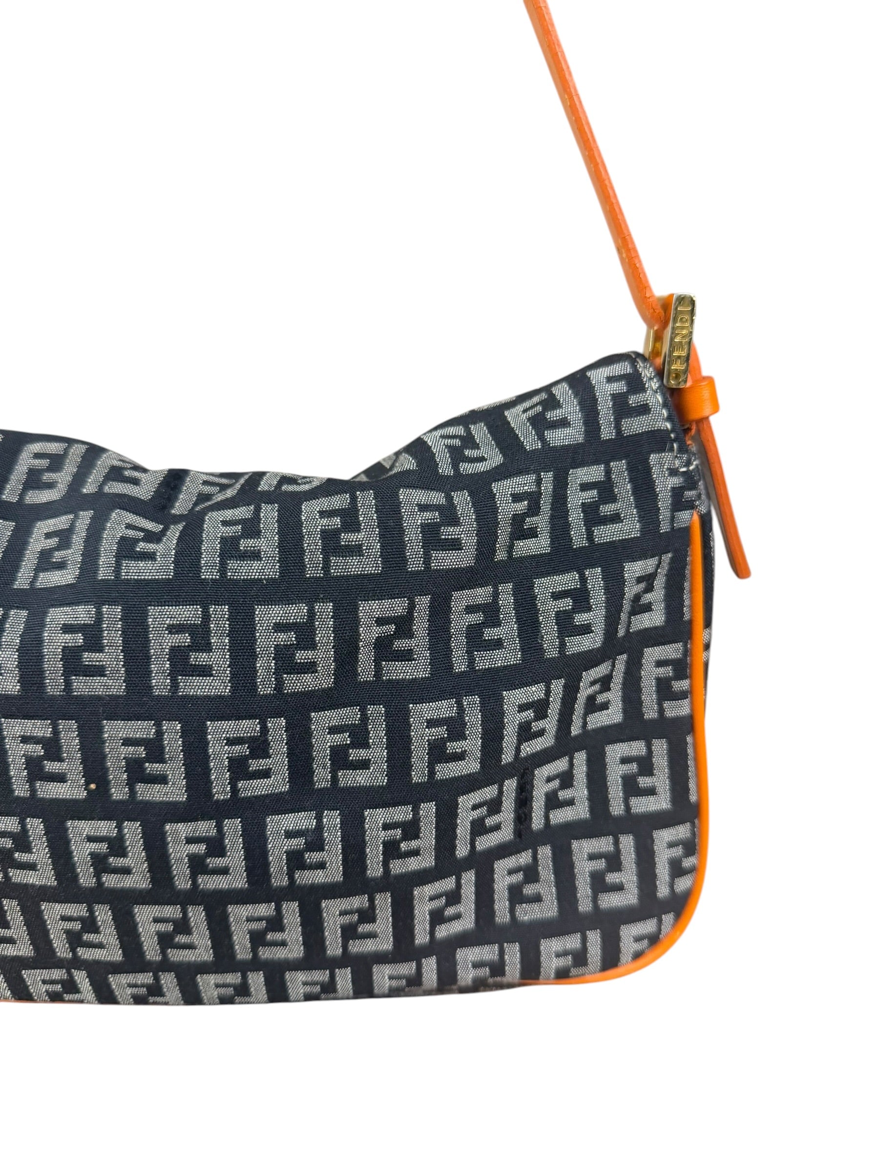 Fendi Orange Leather Trim Zucca Pochette