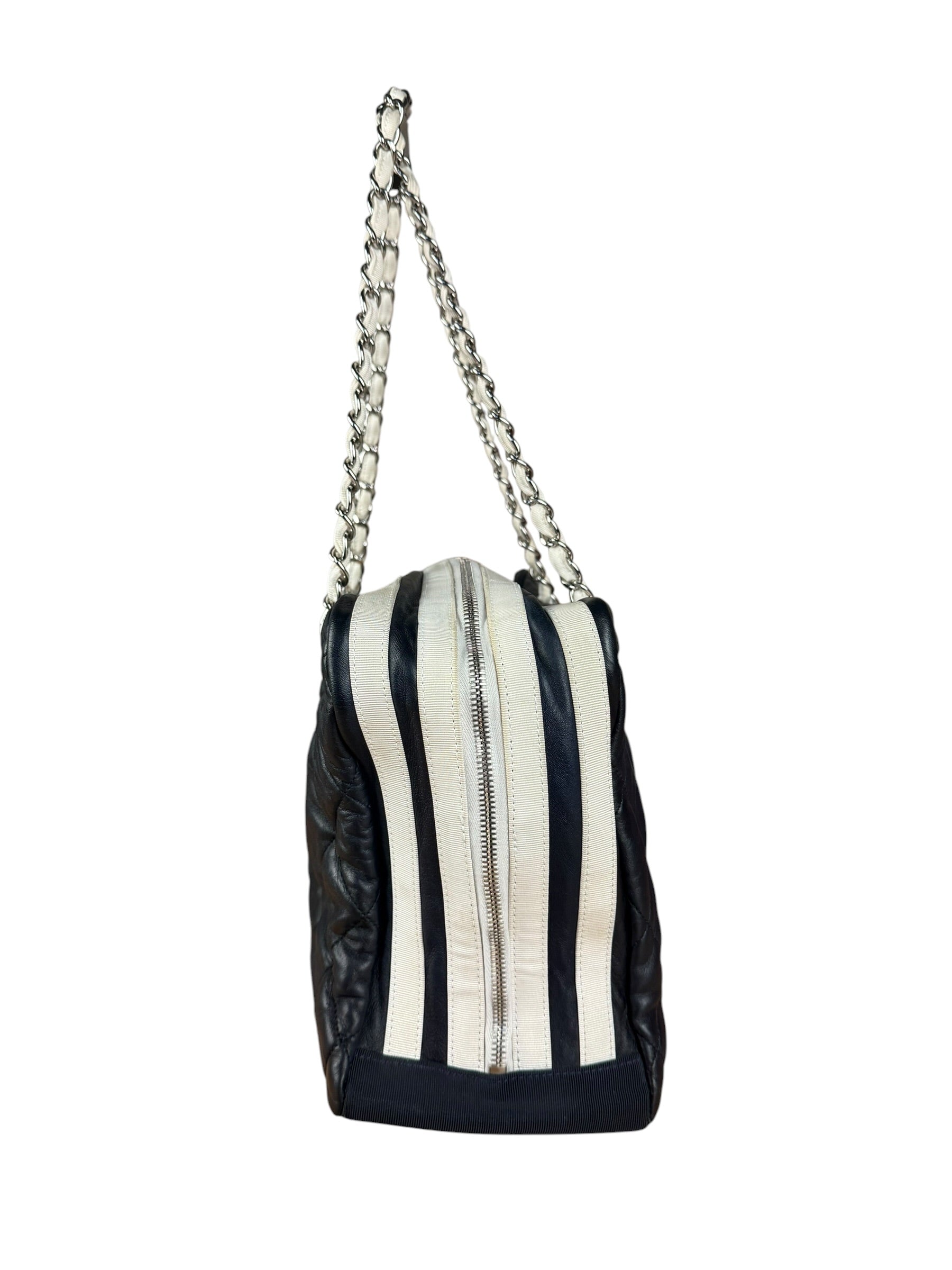 Chanel Navy Quilted Leather Lido Chain Shoulder Tote 2009