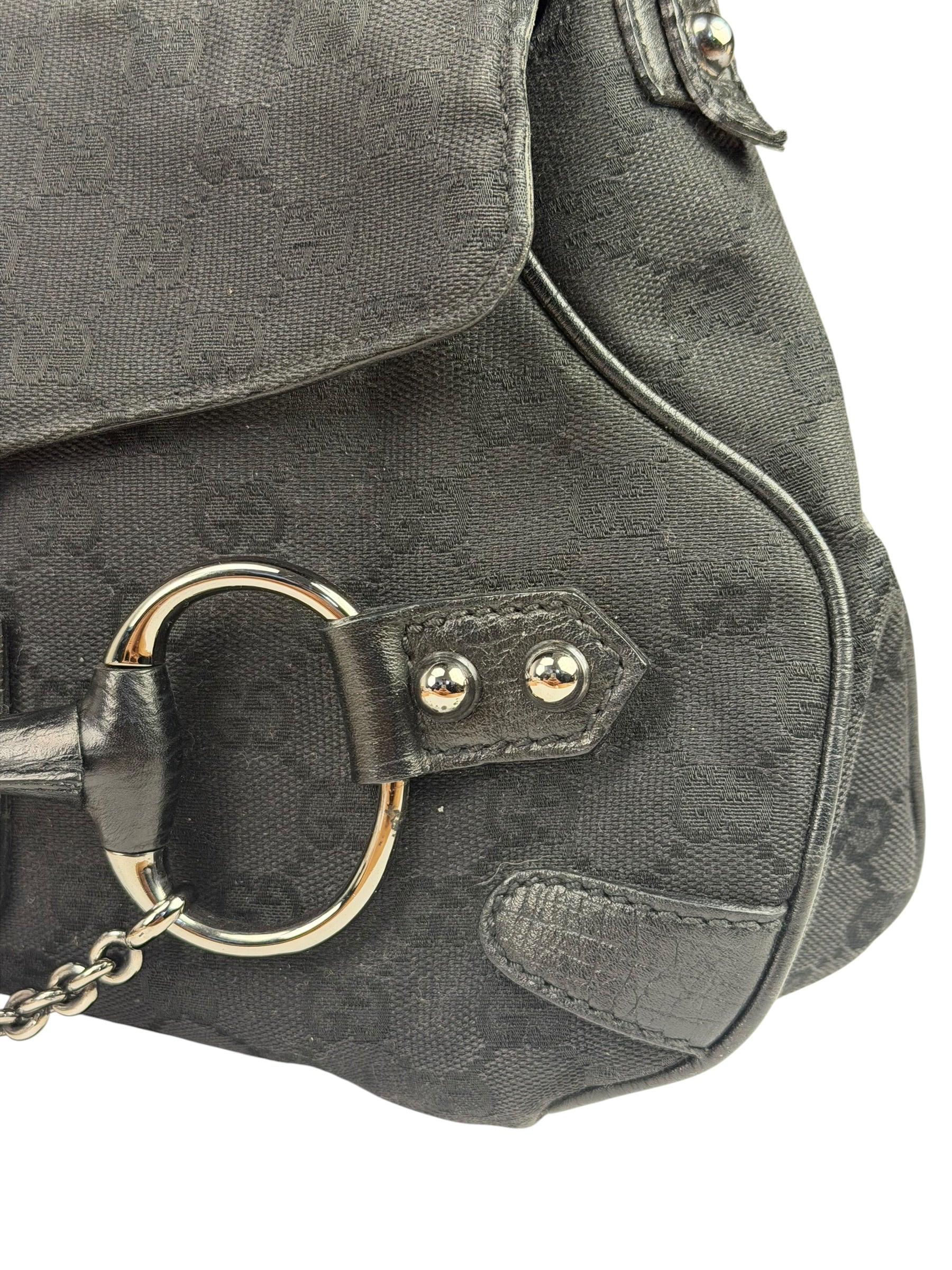 Gucci GG Vintage Black Horsebit Flap Shoulder Bag