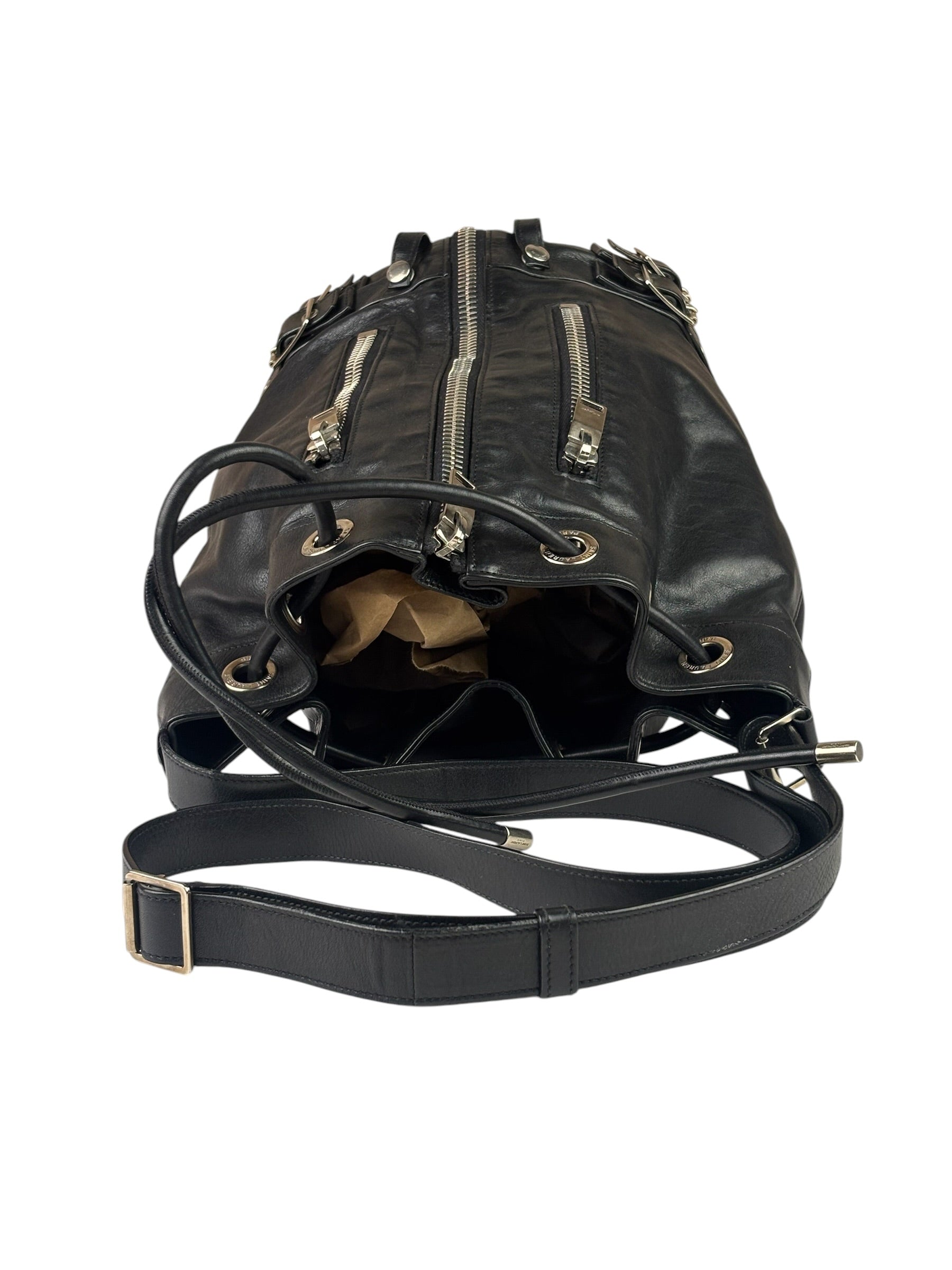 Yves Saint Laurent Black Leather Rider Bucket Bag