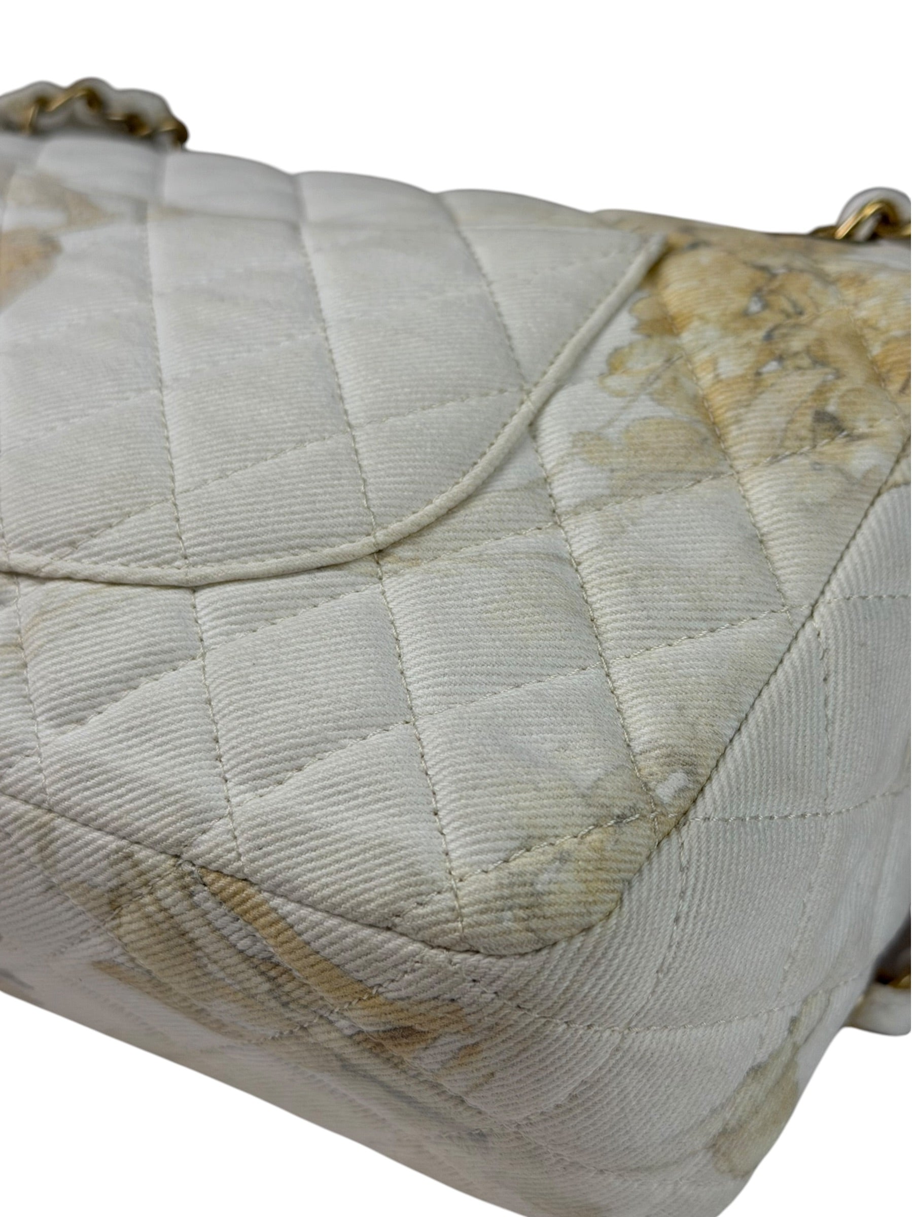 Chanel White Denim/Leather Trim Greek Collection Flower Double Flap Bag 2018