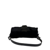 Fendi Black Leather Trim Plush Rabbit Fur Baguette