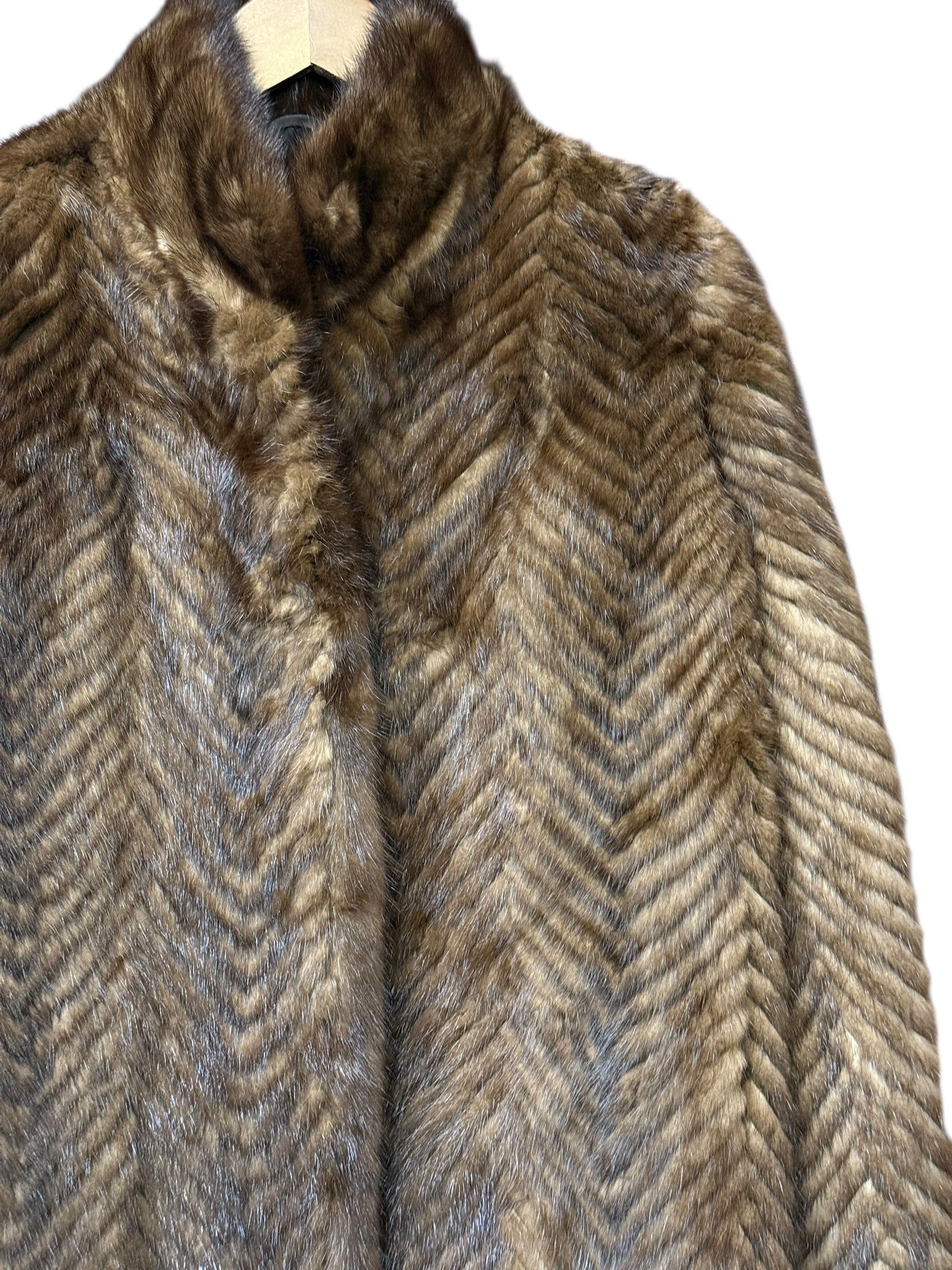 Vintage Dark Brown Chevron Fur Coat