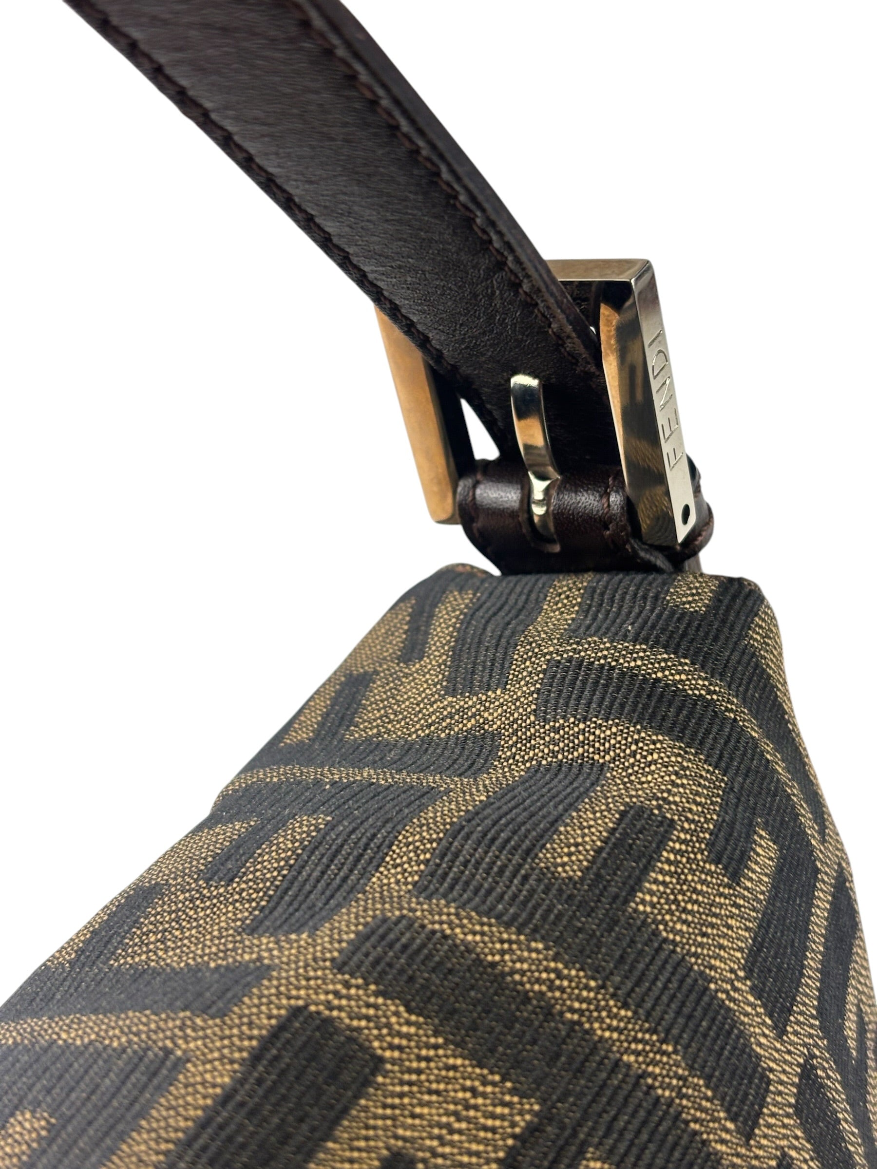 Fendi Brown Leather Trim Baguette