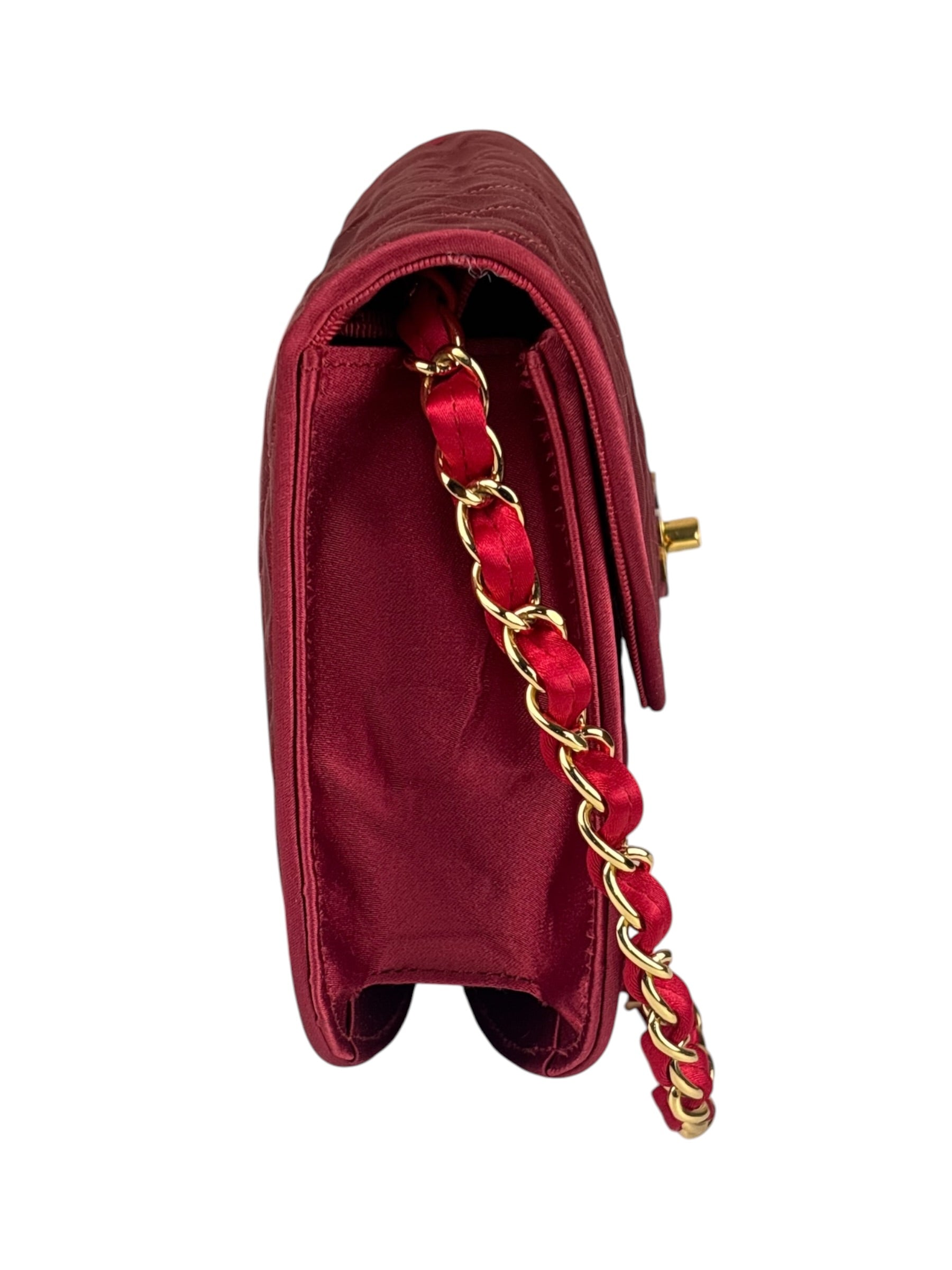 Chanel Vintage Two Tone Red Satin Flap 1989