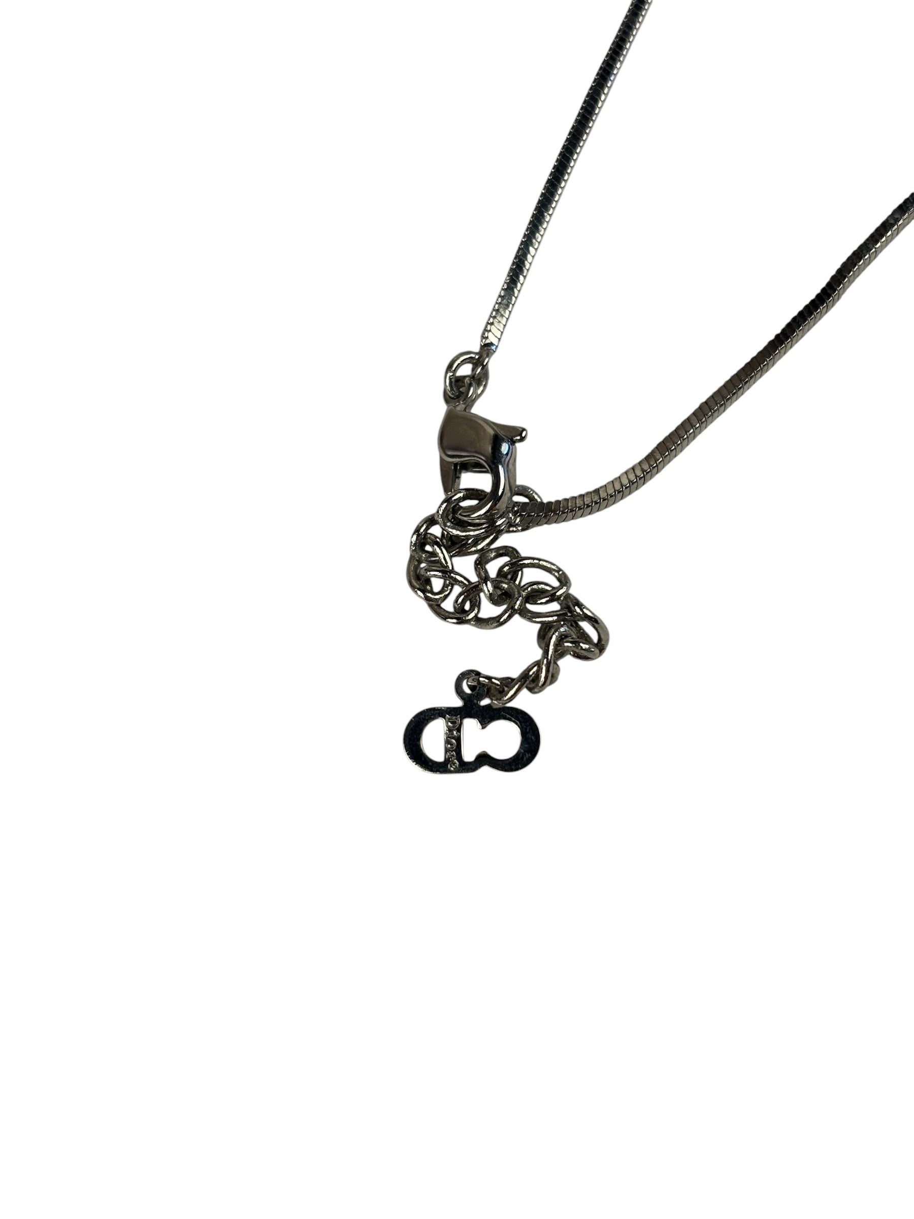 Christian Dior Silver Trotter Number 2 Oblique Pendant Necklace