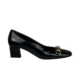 Gucci Women's Gold Horsebit Signora Black Leather Pumps