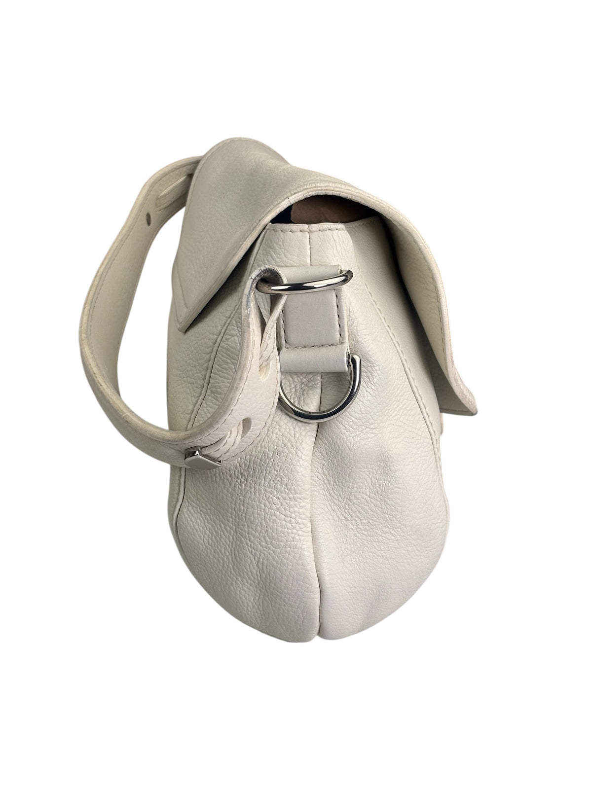 Gucci White Leather Techno Horsebit Shoulder Bag