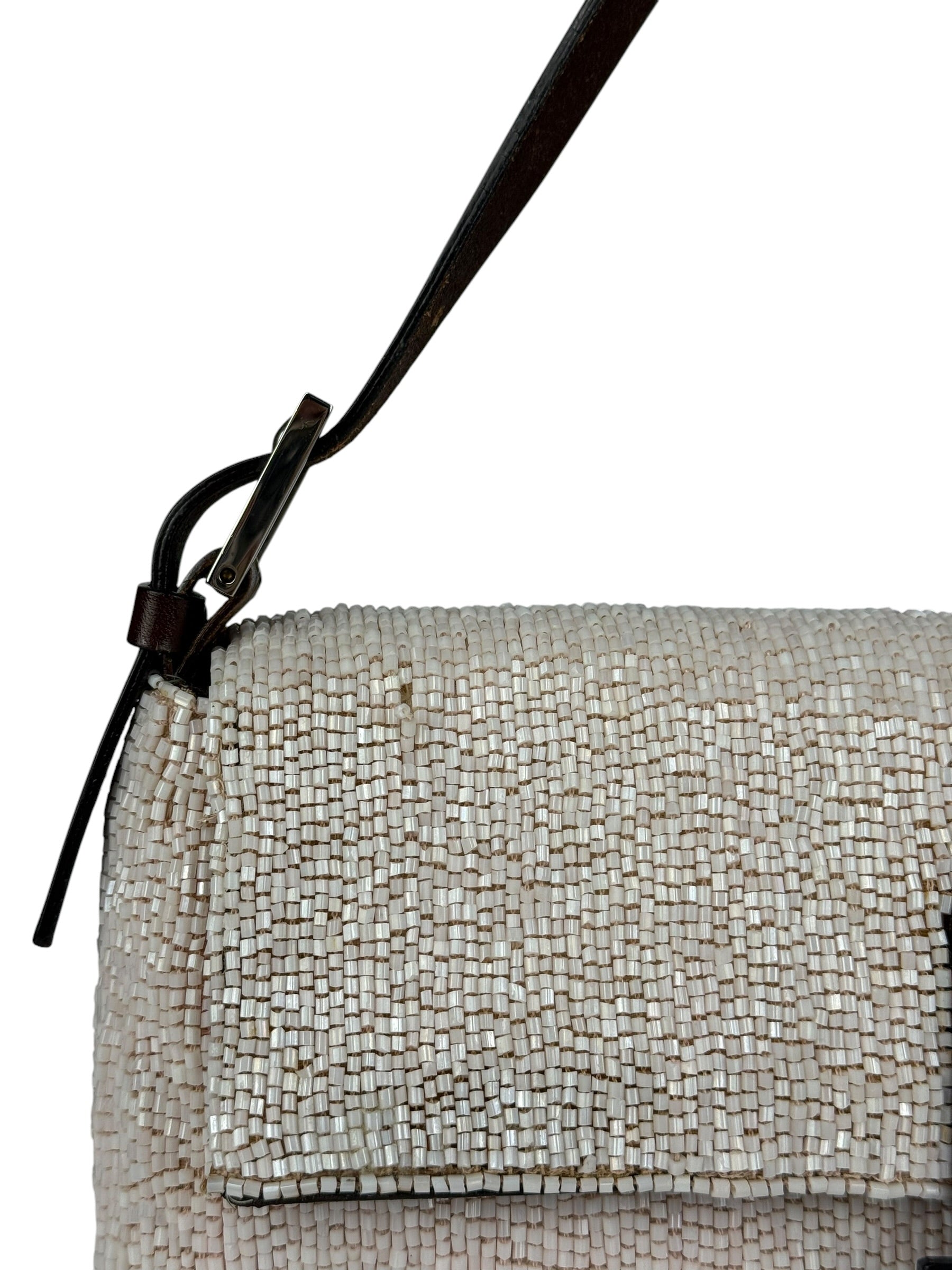 Fendi Leather-Trimmed Beaded Baguette Light Pink
