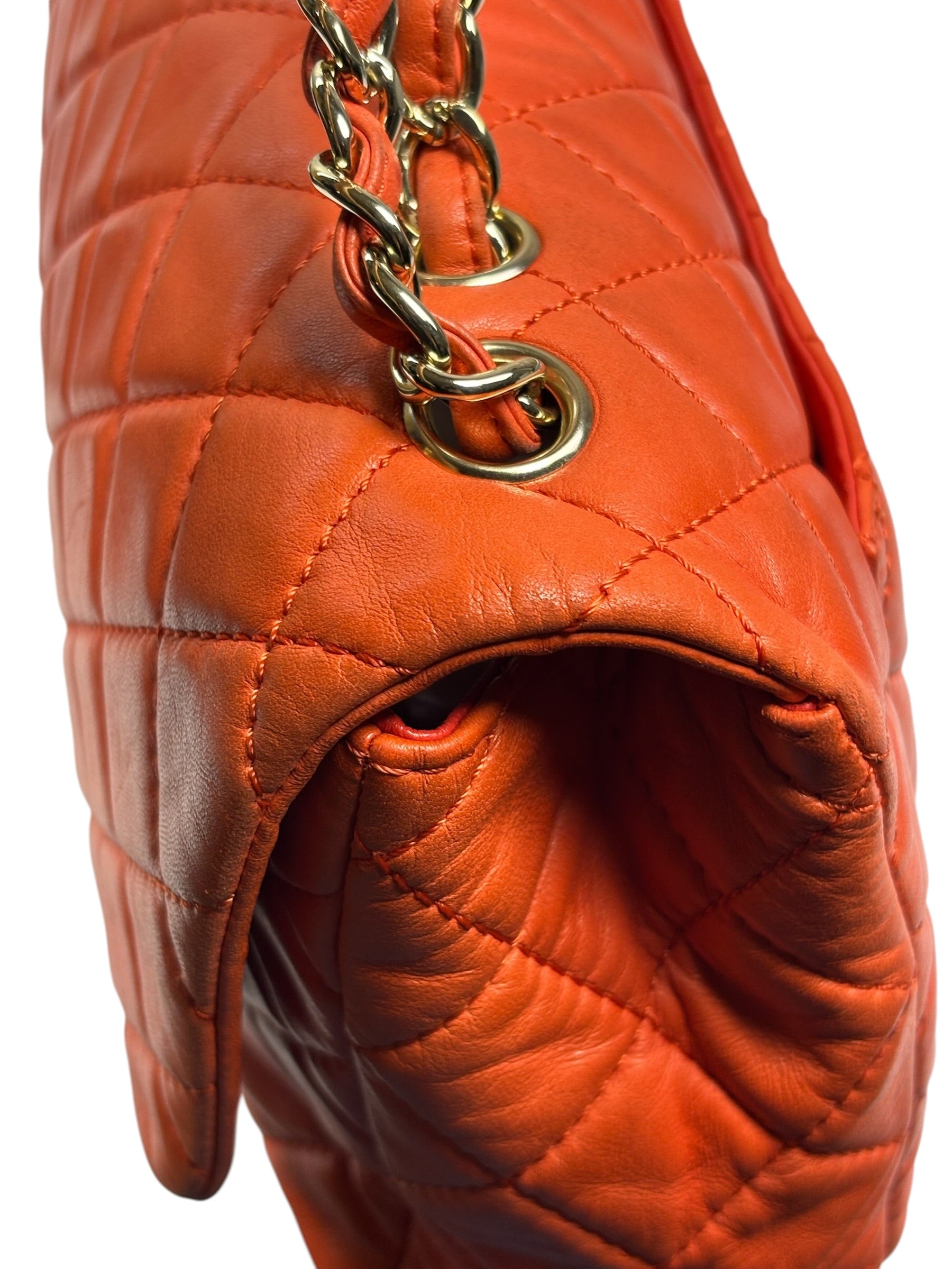 Chanel Orange Quilted Lambskin Flap Bag 2008