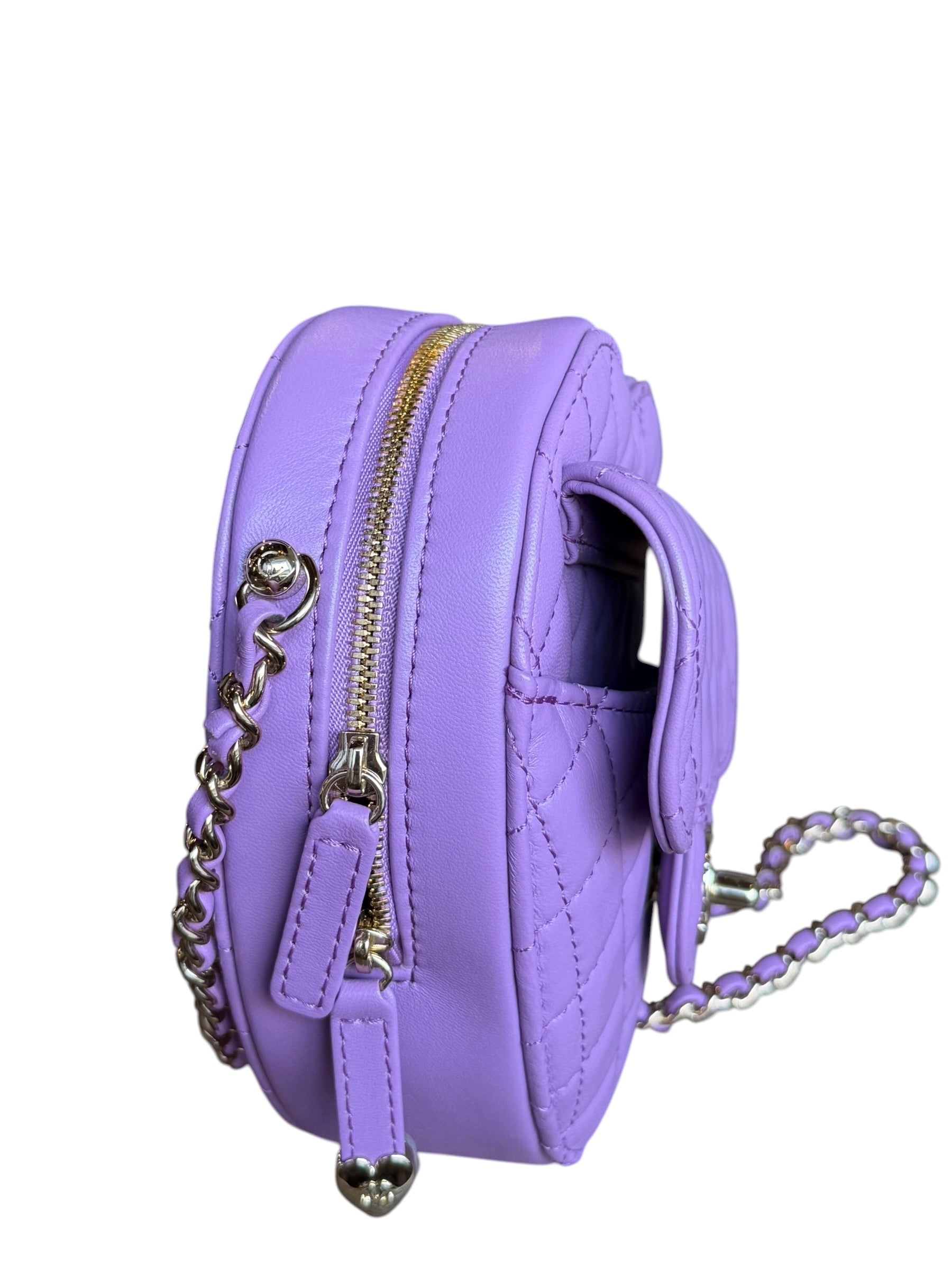 Chanel CC In Love Purple Quilted Leather Heart Bag 2022