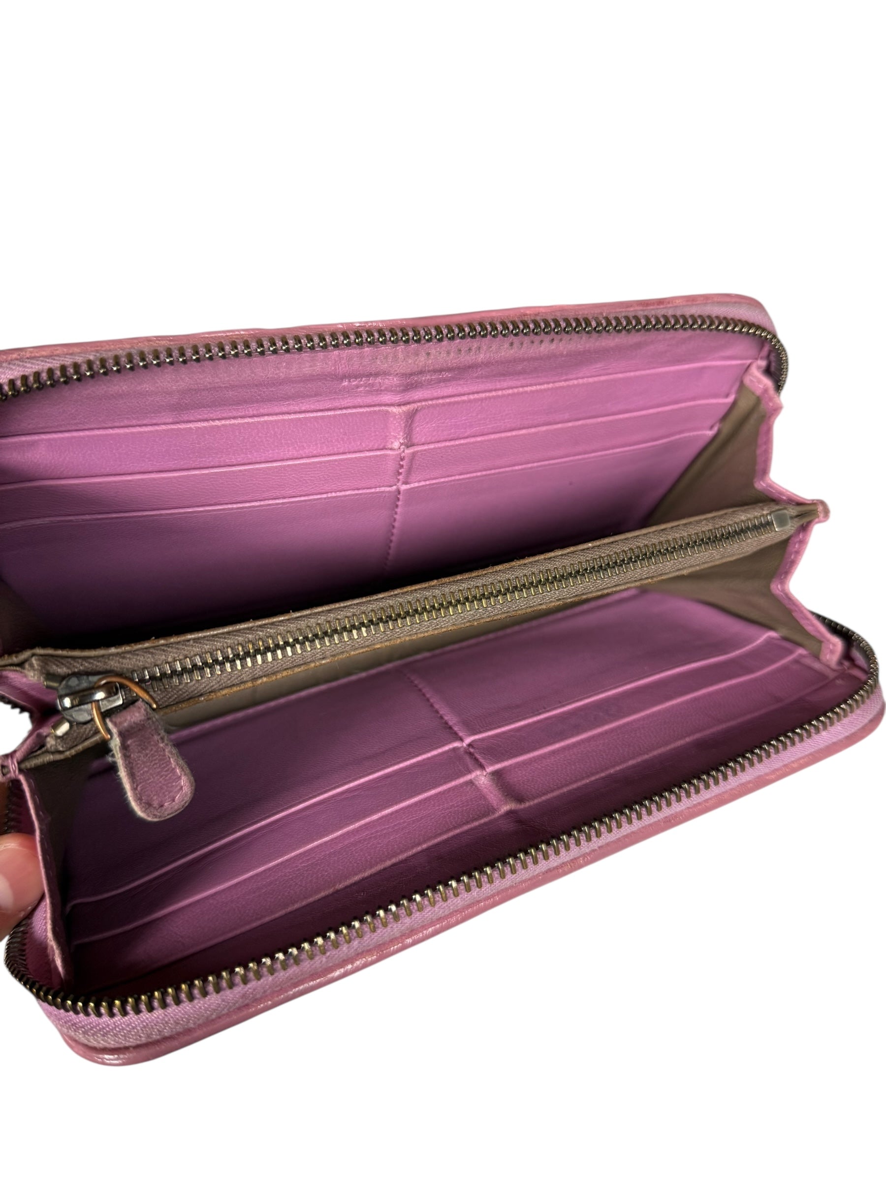 Bottega Veneta Intreccio Long Zip Wallet Pink