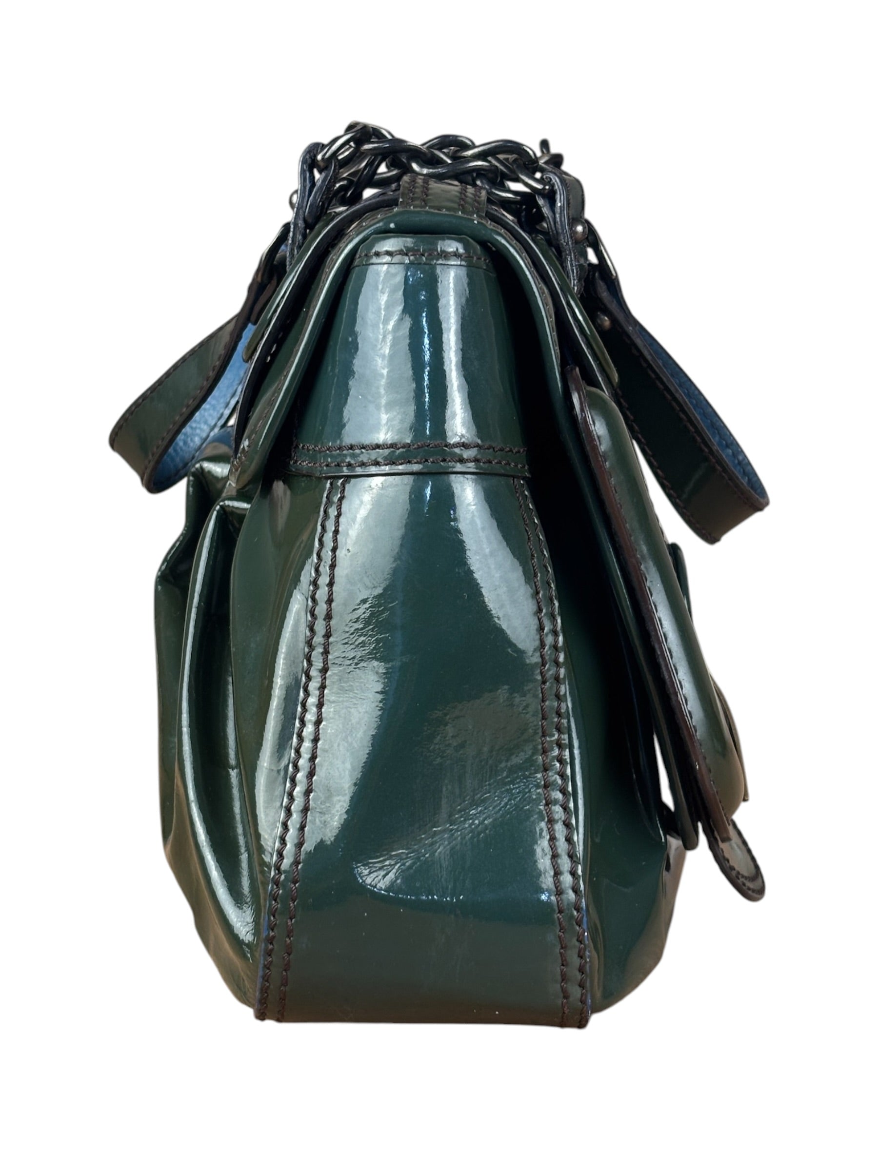 Fendi Vintage Green Patent Leather B Handbag