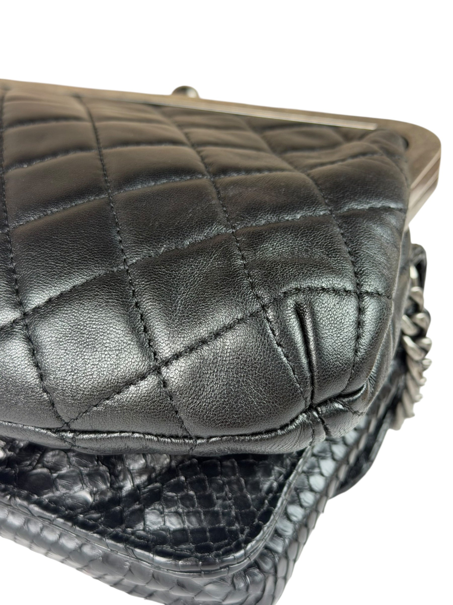 Chanel Black Python Leather Kiss-Lock Flap Bag 2015