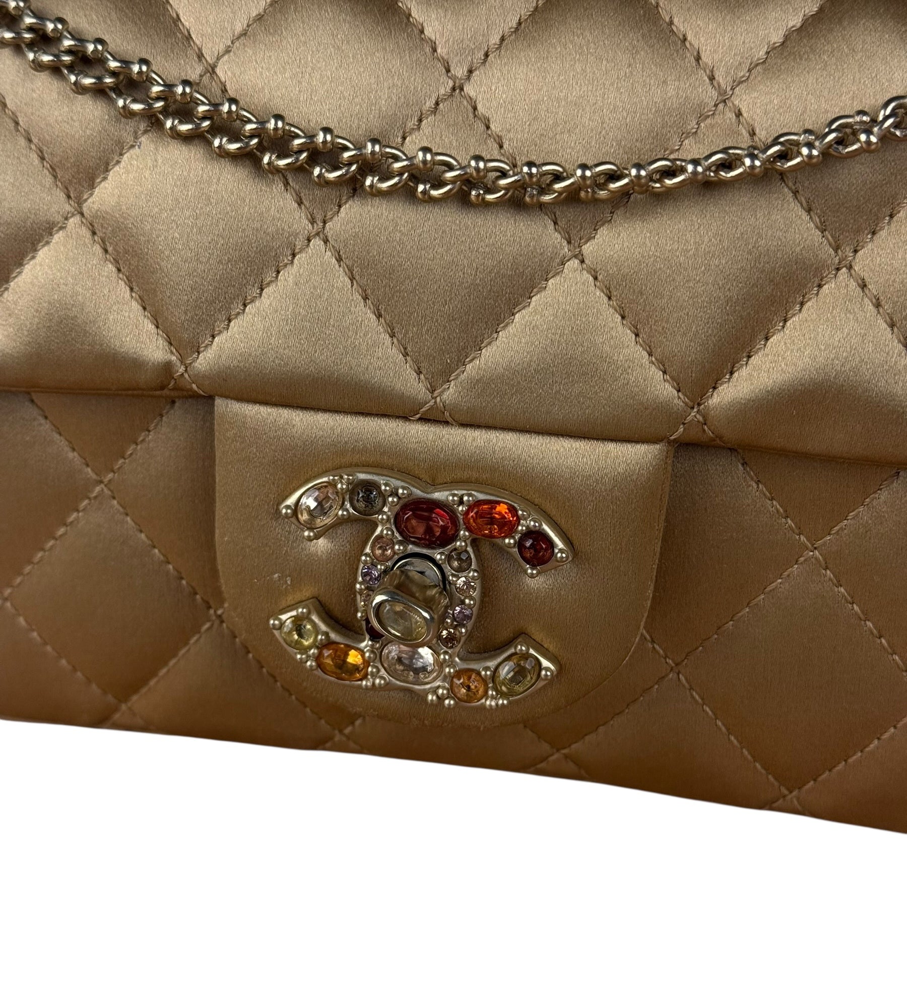Chanel CC Limited Edition Gold Satin Quilted Flap Bag 2008