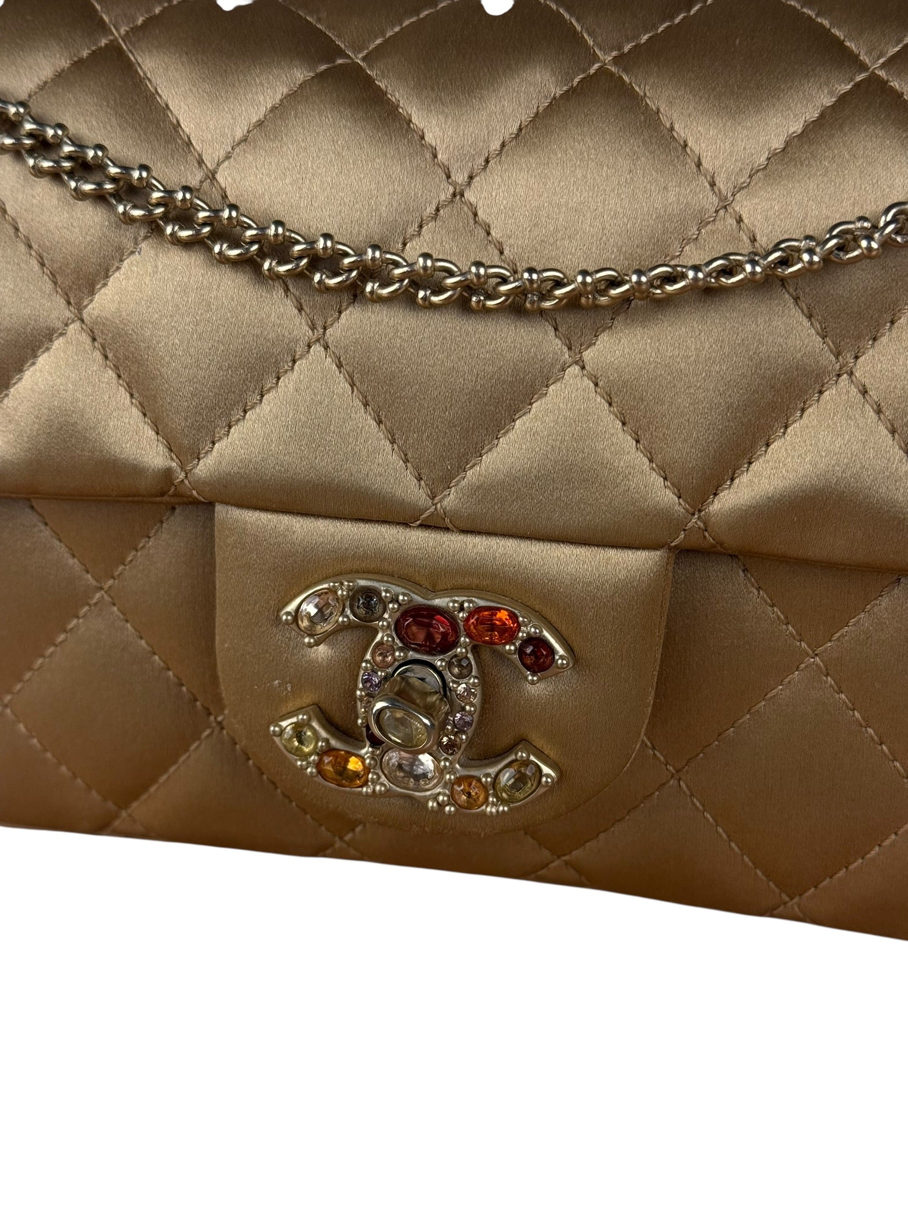 Chanel CC Limited Edition Gold Satin Quilted Flap Bag 2008