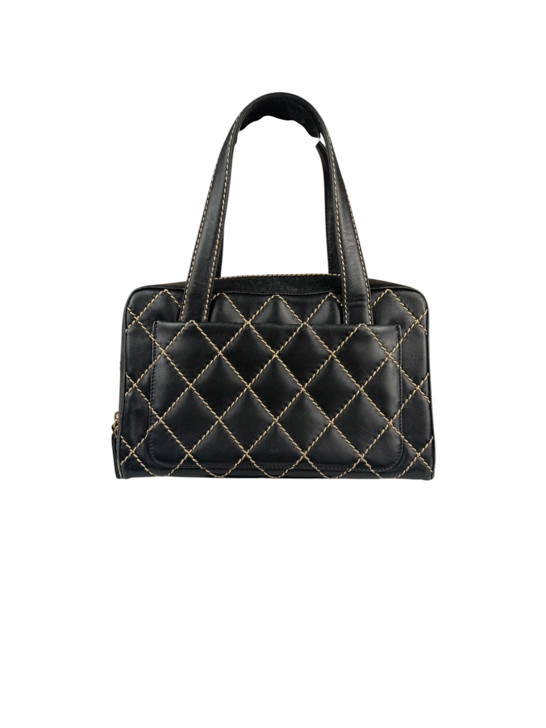 Chanel Black Quilted Leather Wild Stitch Bowler Bag 2003