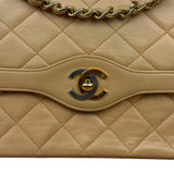 Chanel Beige Quilted Leather Two-Toned Double Flap Bag '94-'96