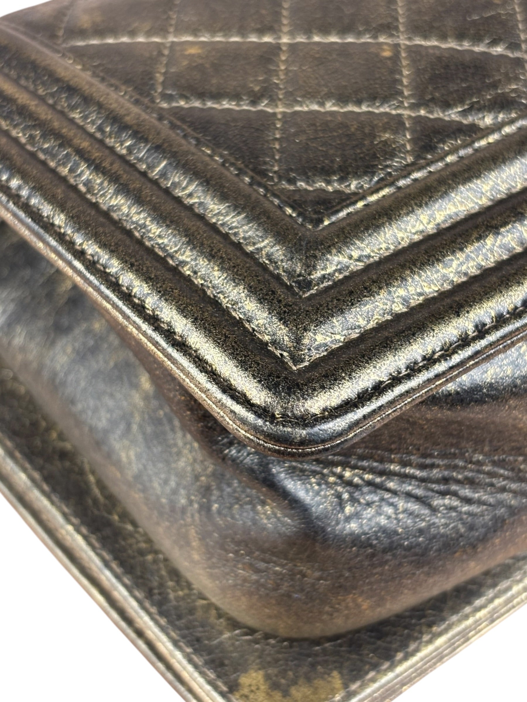 Chanel Metallic Dark Bronze Leather Old Medium Boy Flap Shoulder Bag