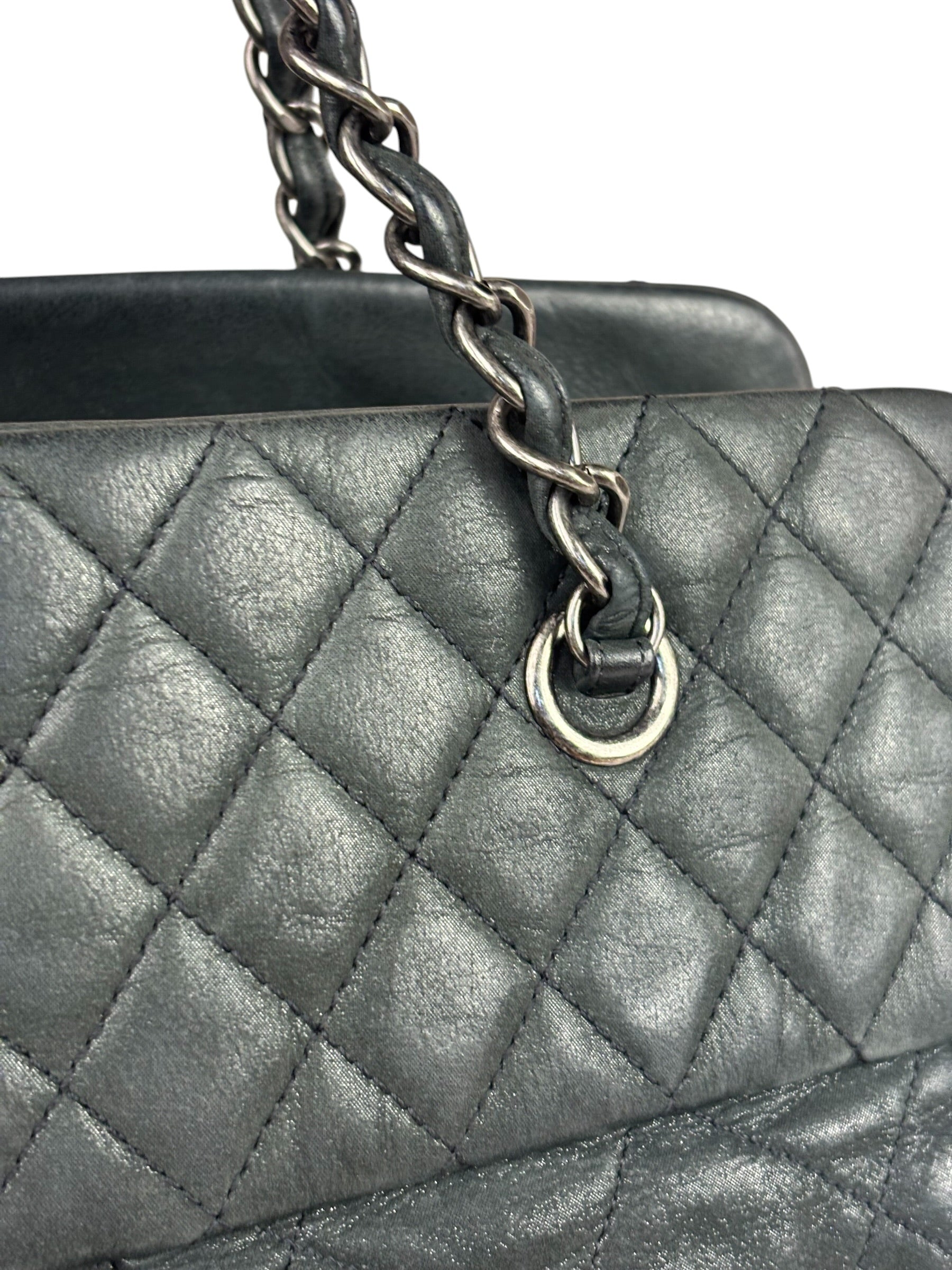 Chanel Grey Iridescent Quilted Leather Chic Bowling Shoulder Bag 2010
