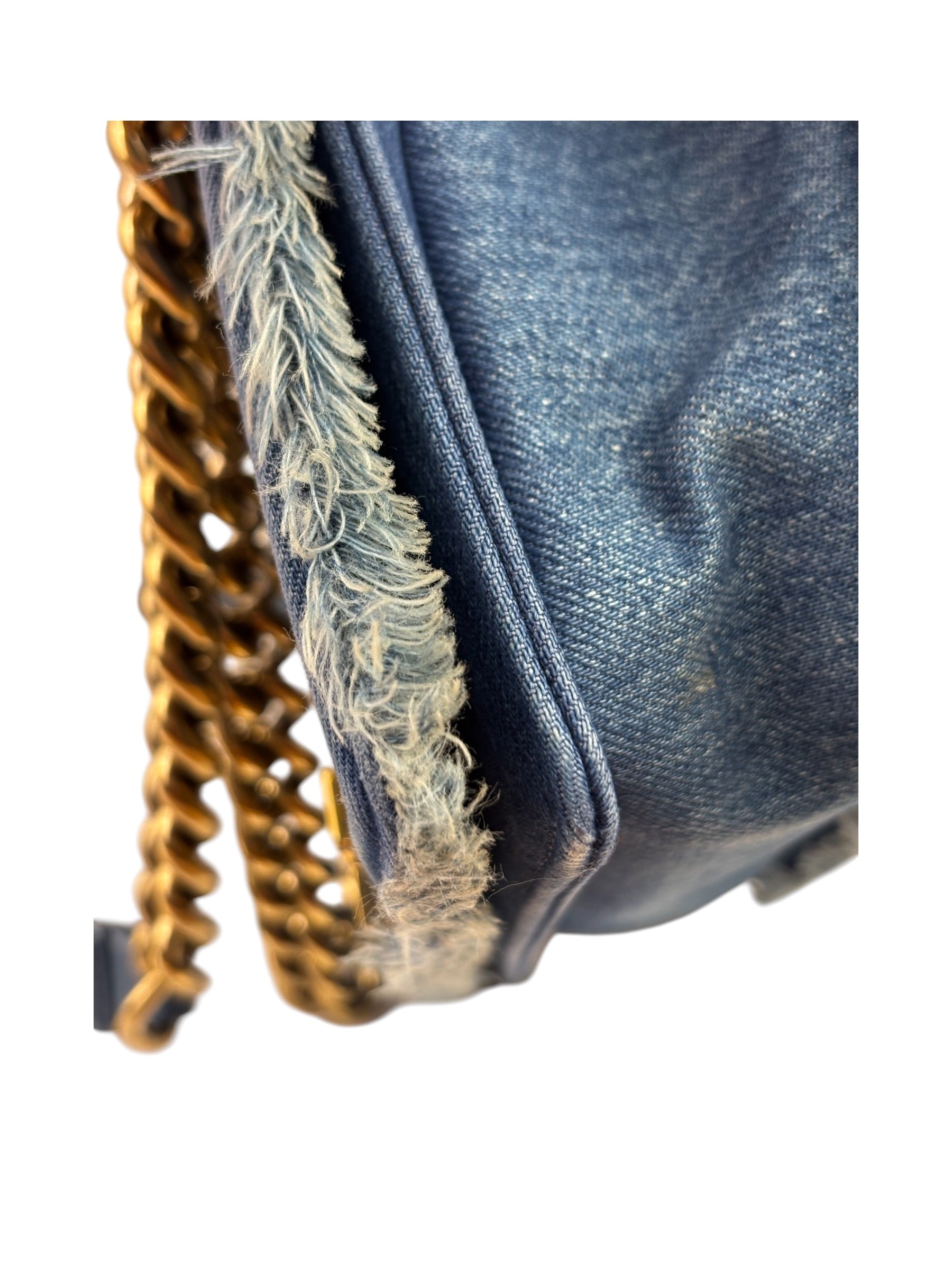 Chanel Blue Denim/Leather Trim Patchwork Boy Flap Bag 2014