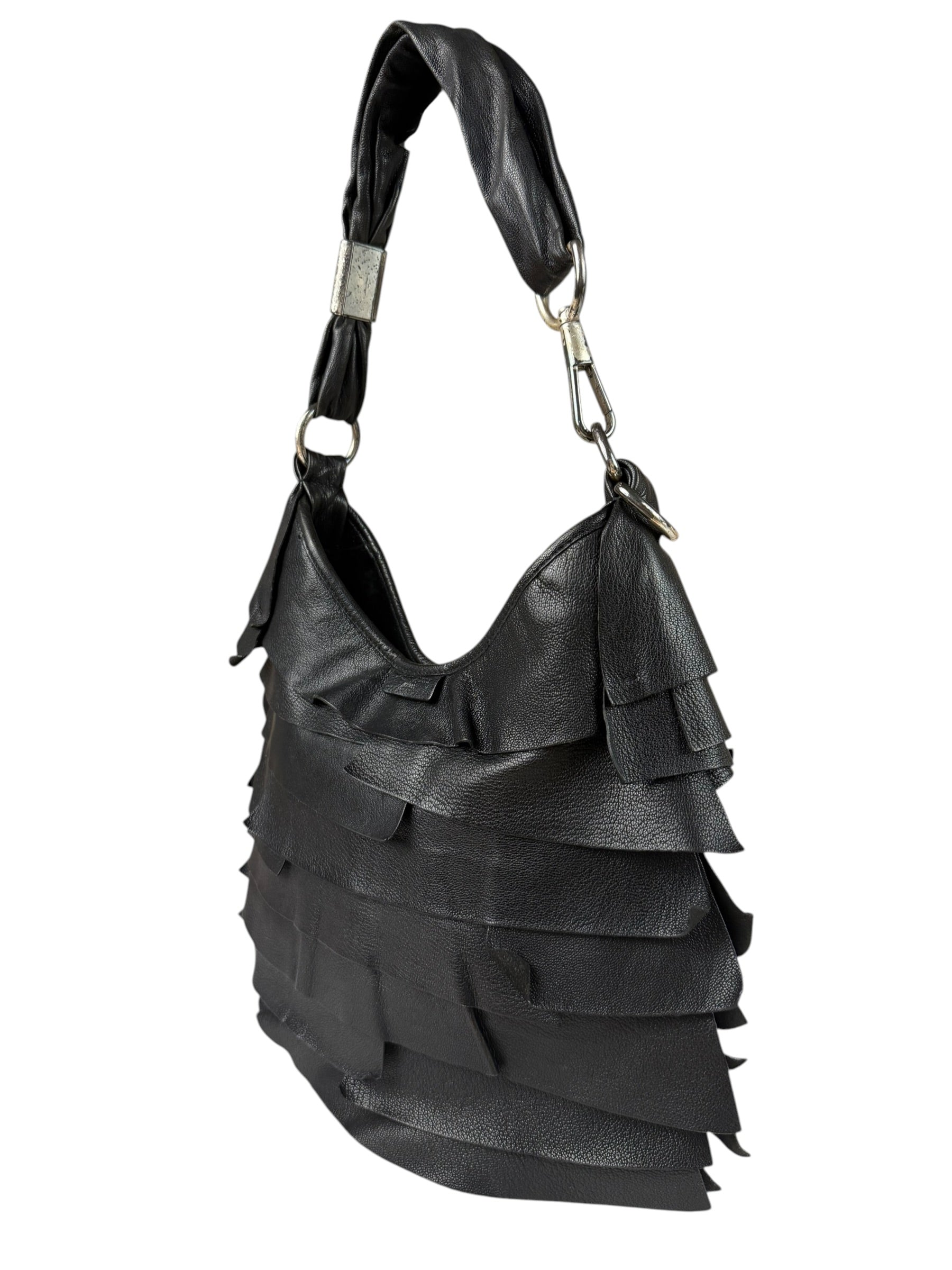 Yves Saint Laurent Black Leather St. Tropez Ruffled Hobo Bag