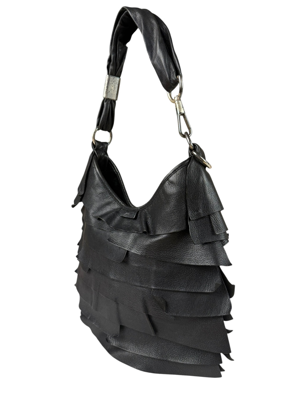 Yves Saint Laurent Black Leather St. Tropez Ruffled Hobo Bag