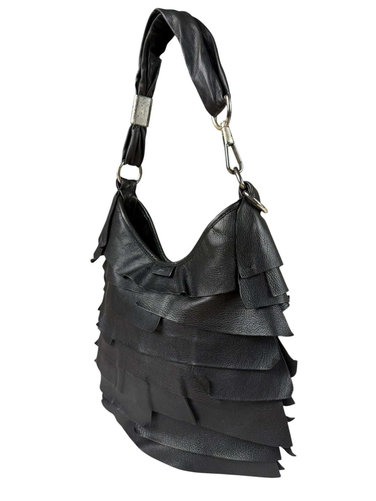 Yves Saint Laurent Black Leather St. Tropez Ruffled Hobo Bag