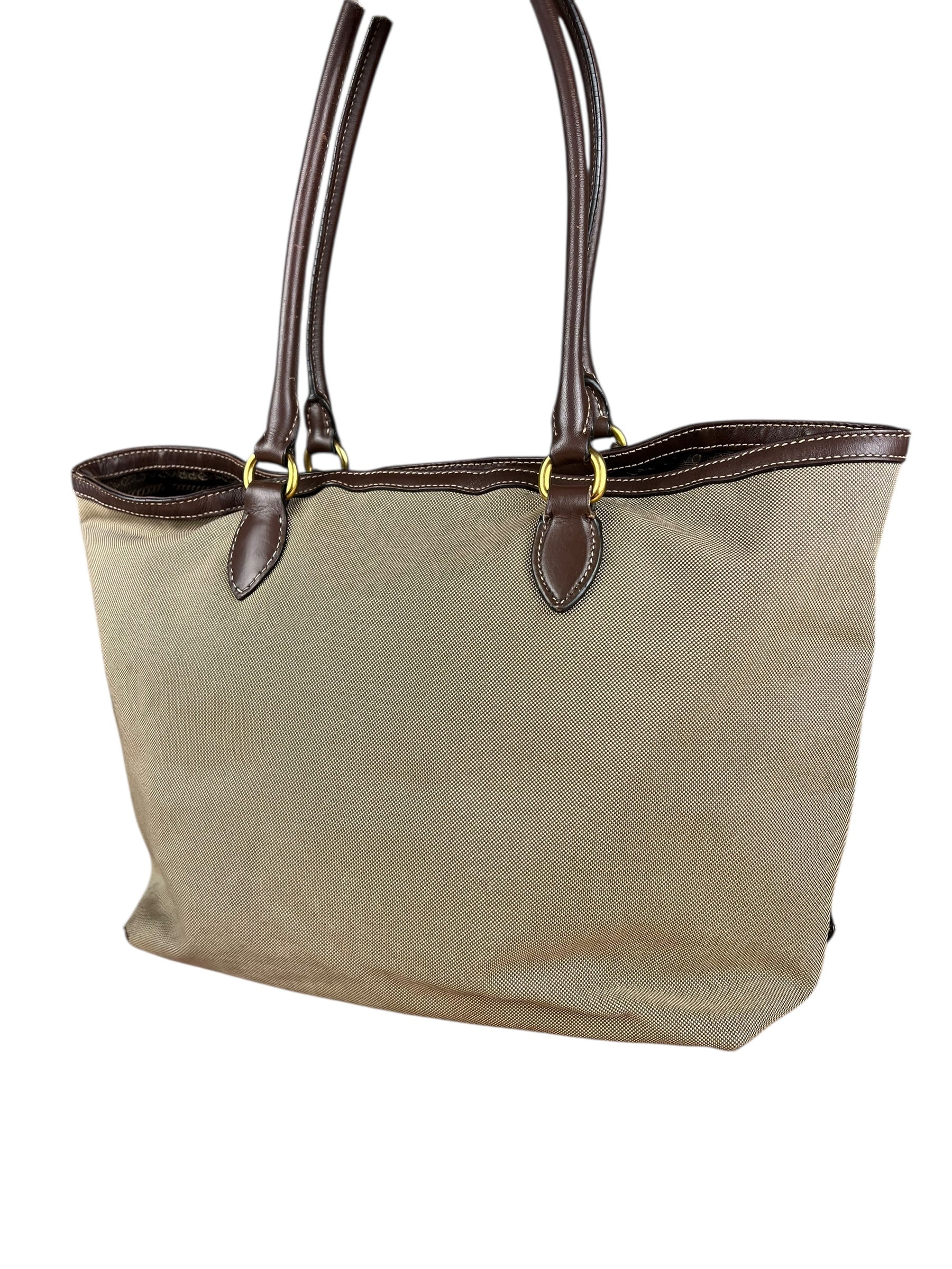 Prada Vintage Jacquard Logo Tote Brown