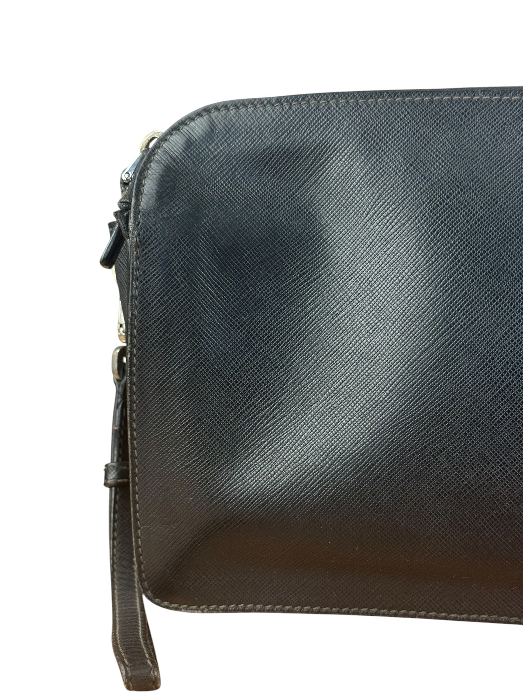 Prada Black Saffiano Bellhop Leather Travel Pouch
