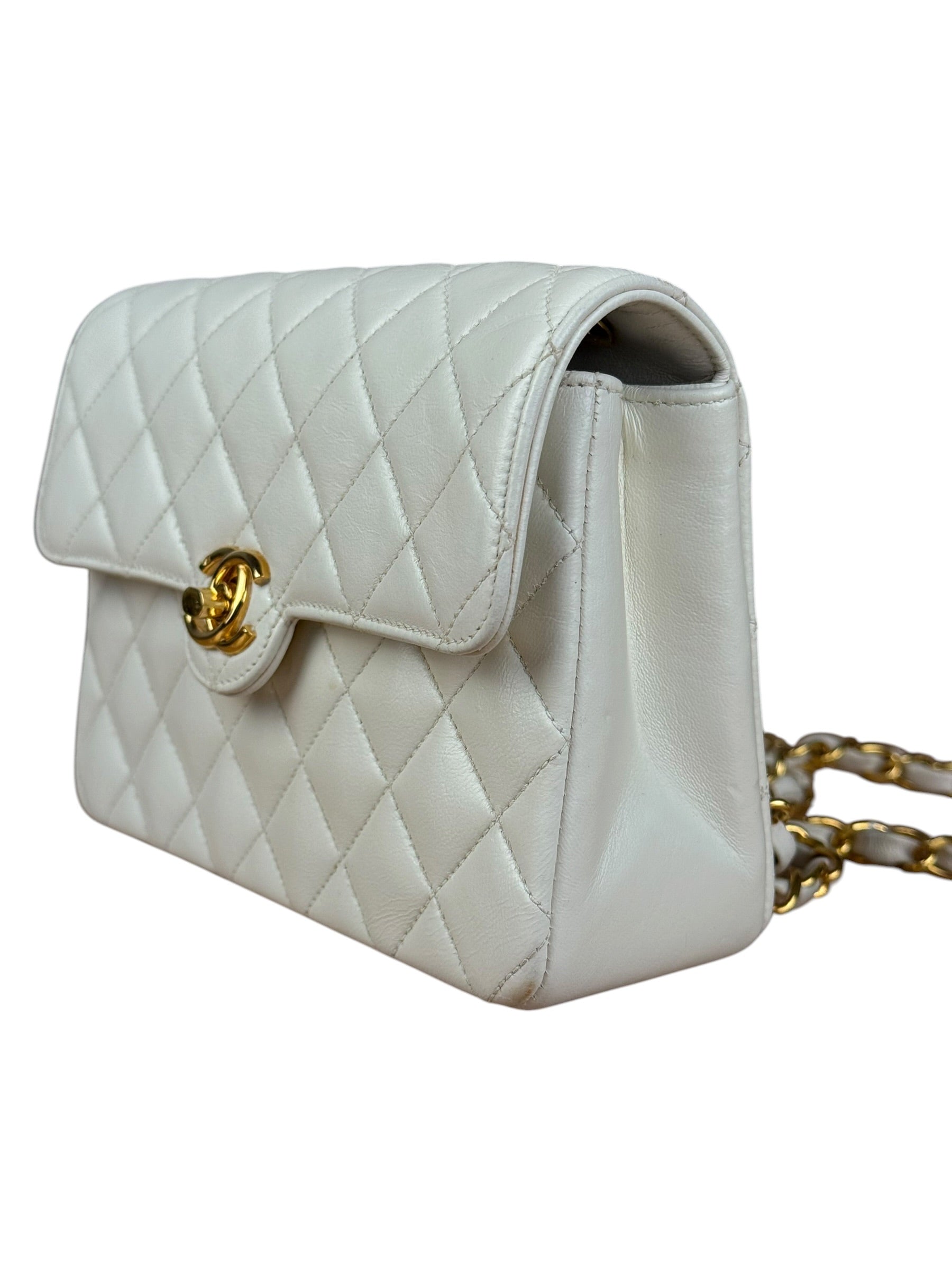 Chanel White Calfskin Square Mini Flap 1994