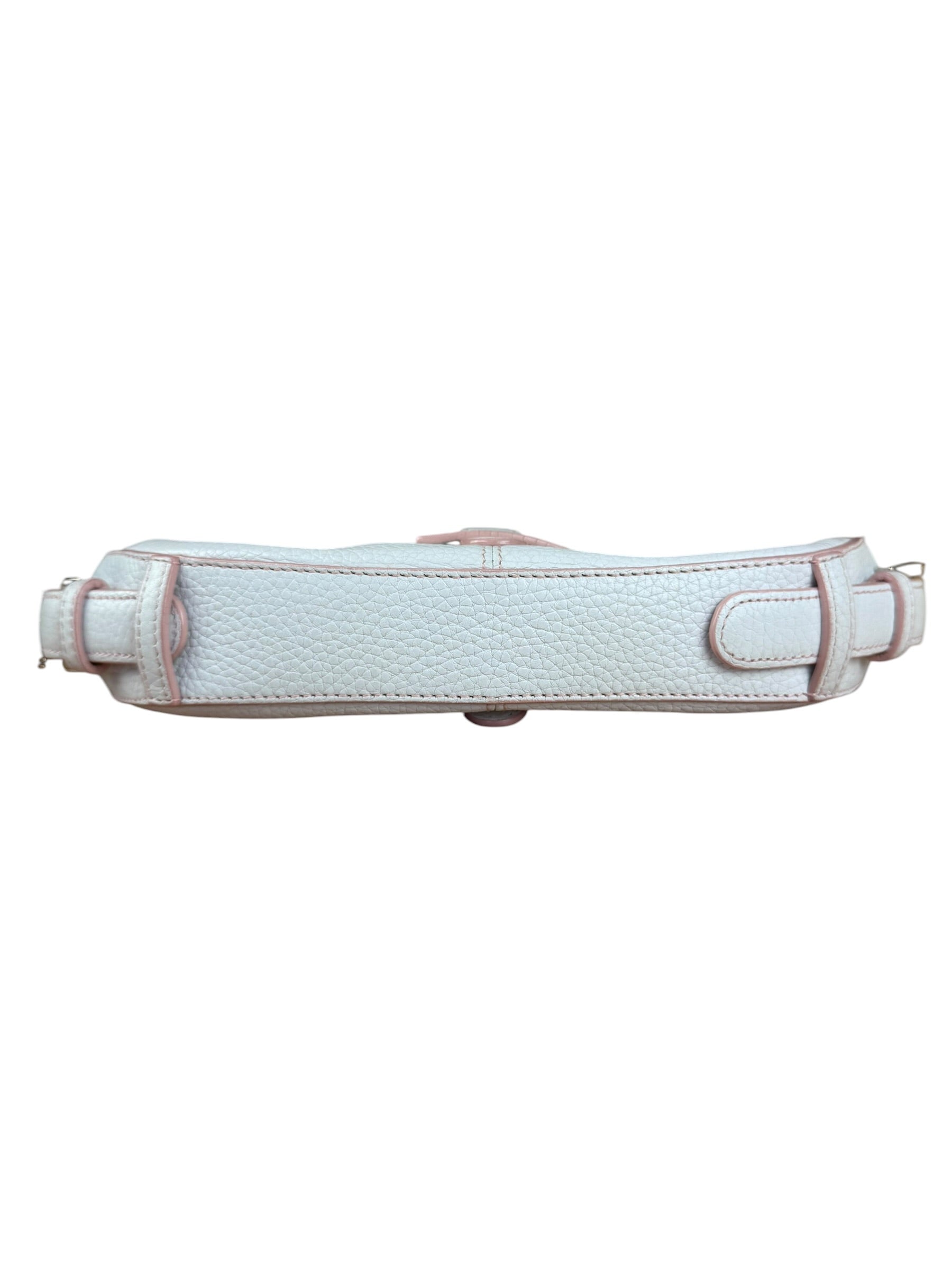 Loewe White Pebbled Leather Pink Trim Mini Boat Pochette
