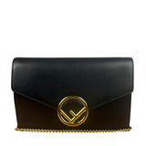 Fendi Black Leather Envelope Wallet On Chain