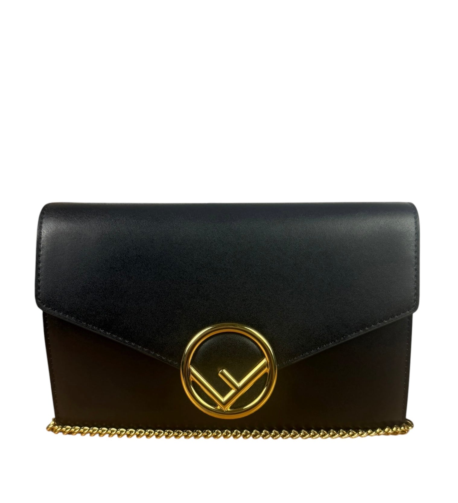 Fendi Black Leather Envelope Wallet On Chain