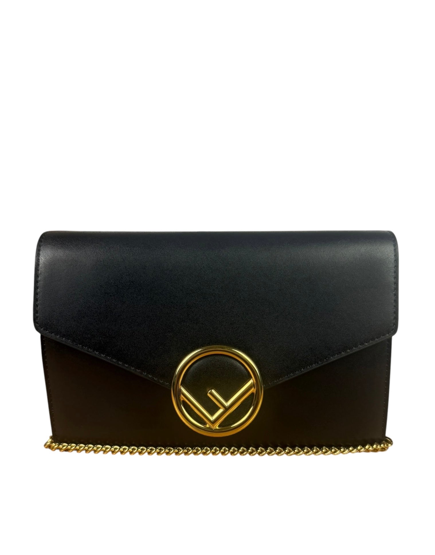Fendi Black Leather Envelope Wallet On Chain