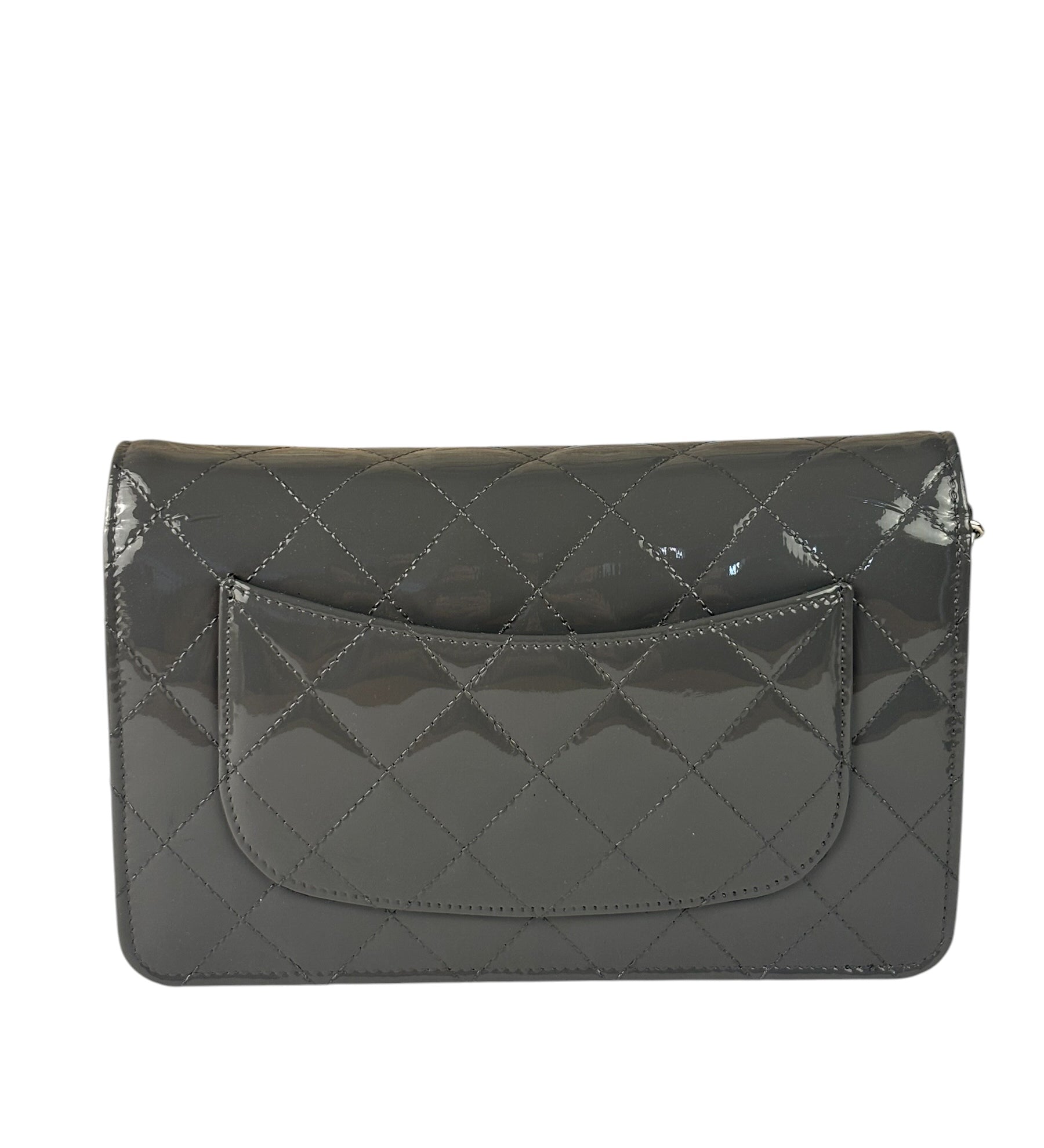 Chanel Grey Quilted Patent Leather Wallet-On-Chain 2012