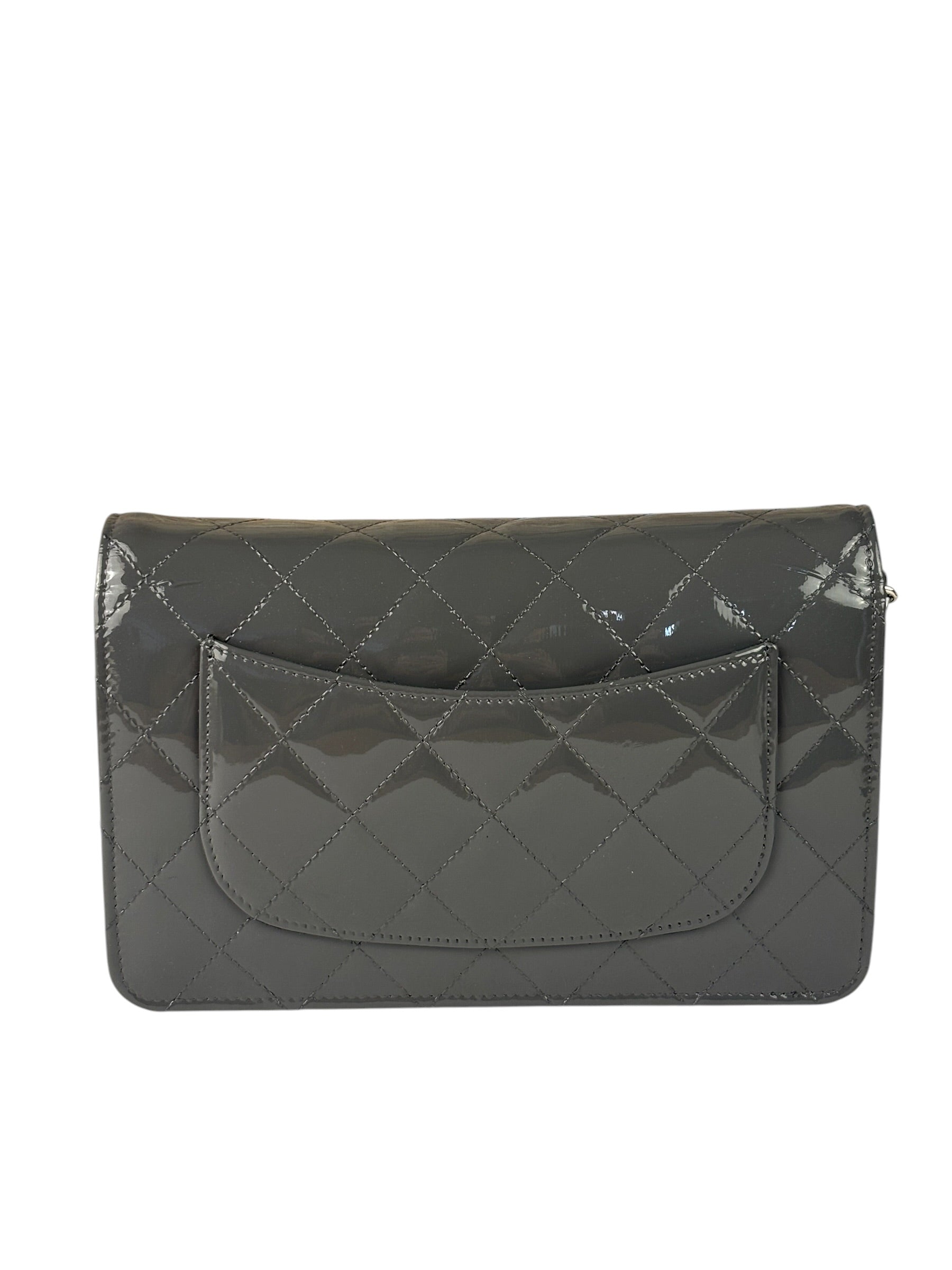 Chanel Grey Quilted Patent Leather Wallet-On-Chain 2012