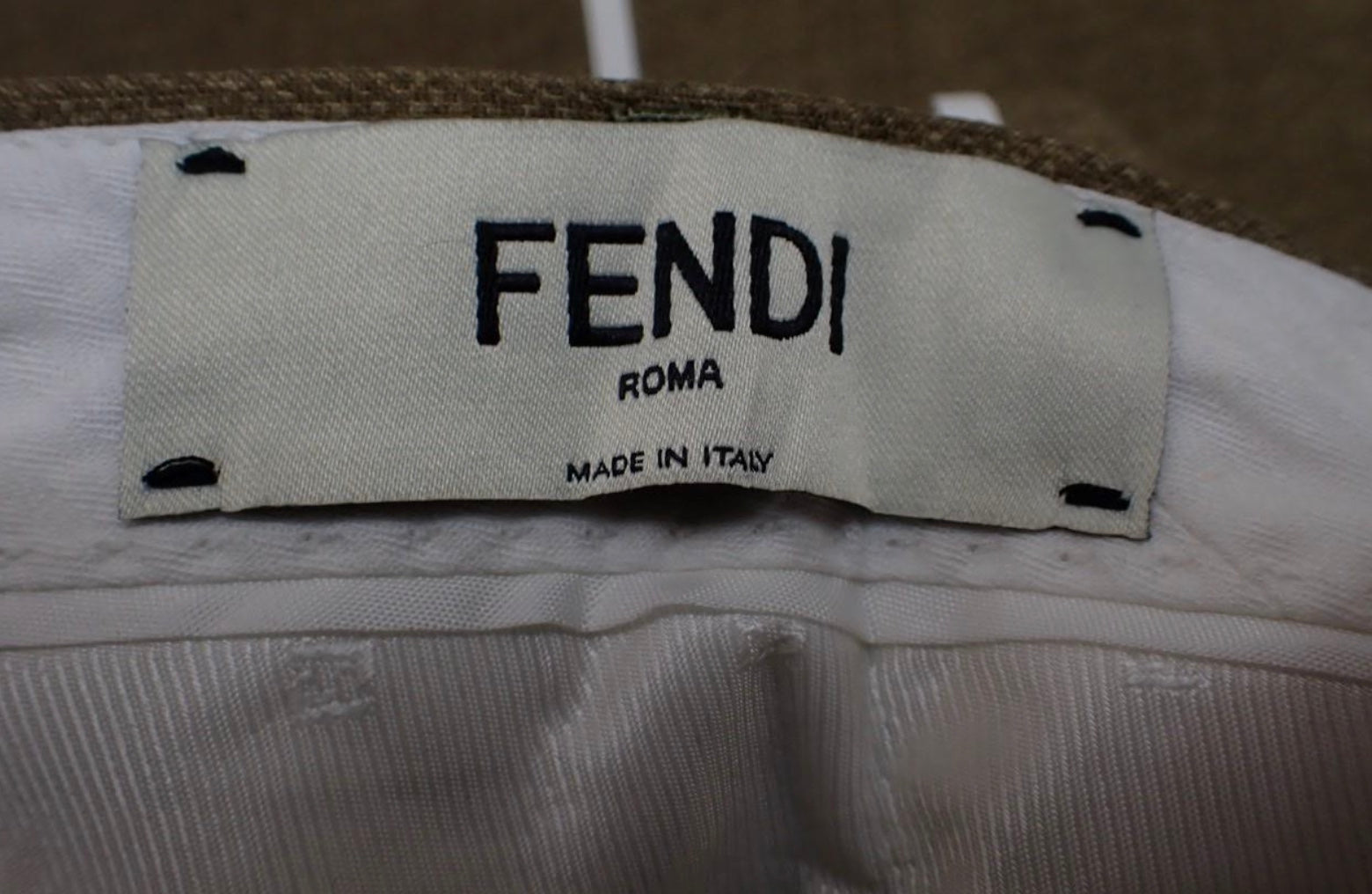 Fendi Wool Dark Beige Stripe Pleated Pants