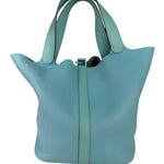 Hermes Blue Leather Picotin Lock 18 Bucket Bag