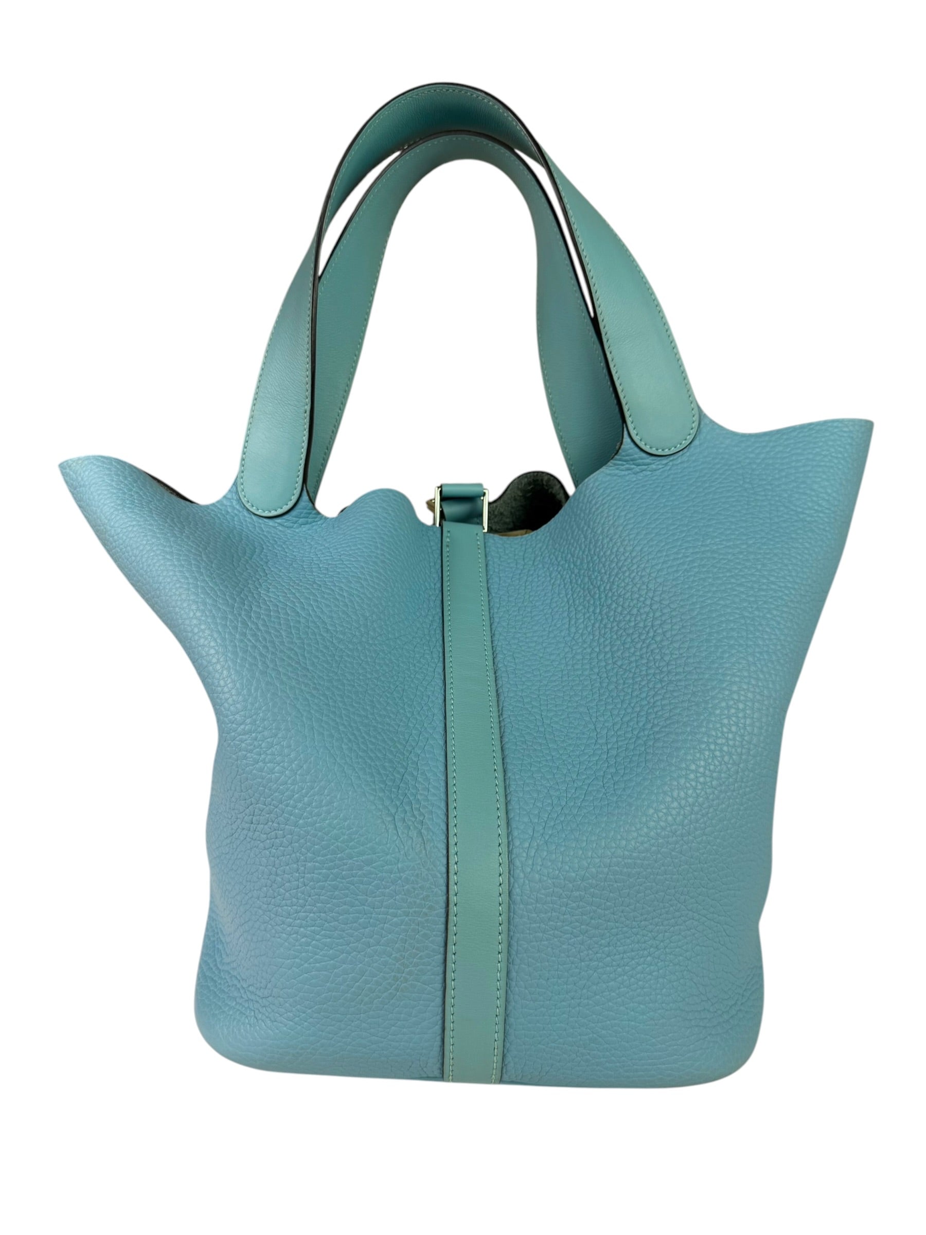 Hermes Blue Leather Picotin Lock 18 Bucket Bag
