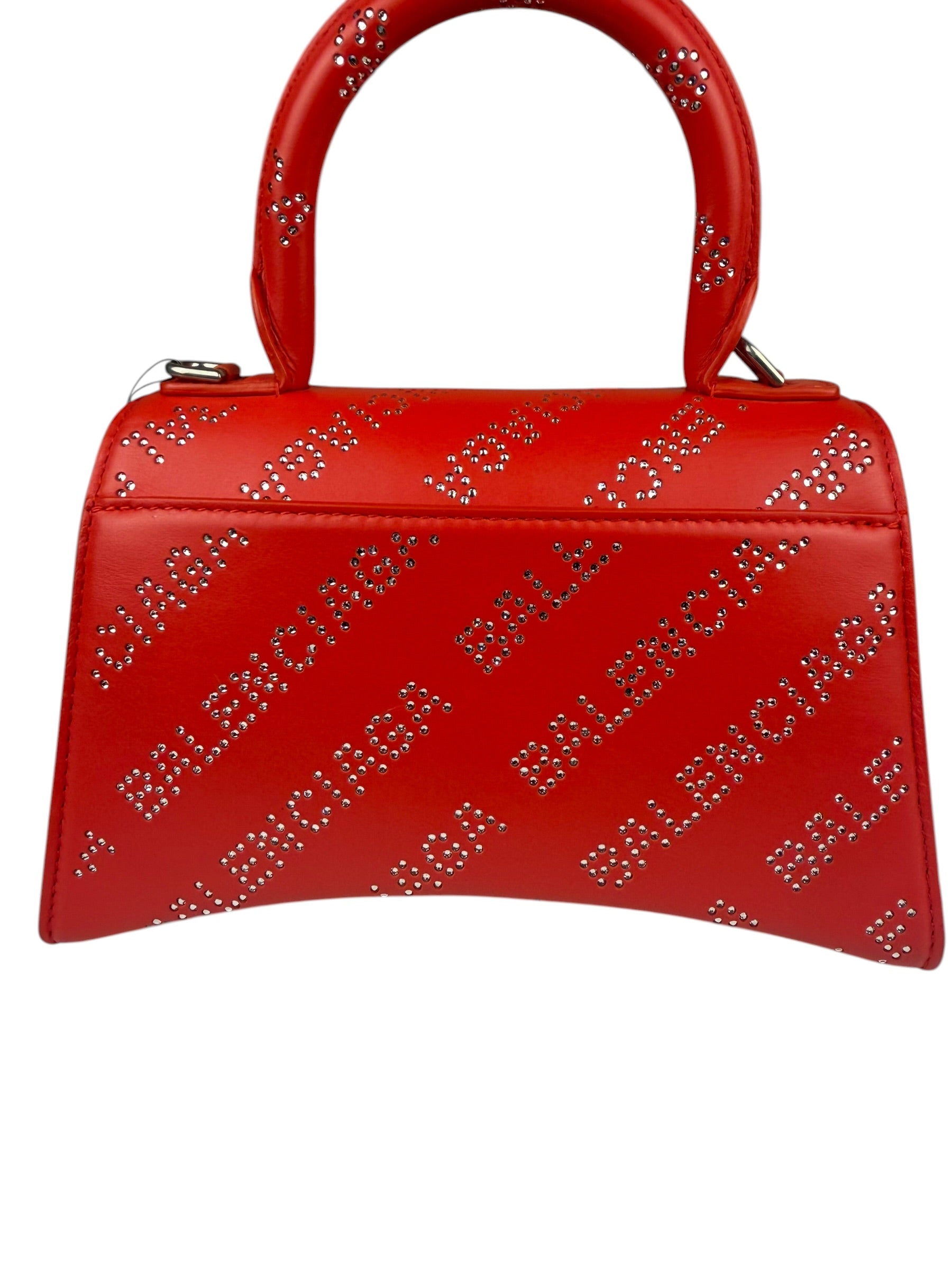 Balenciaga Red Leather Hourglass XS Rhinestones Two-Way Bag