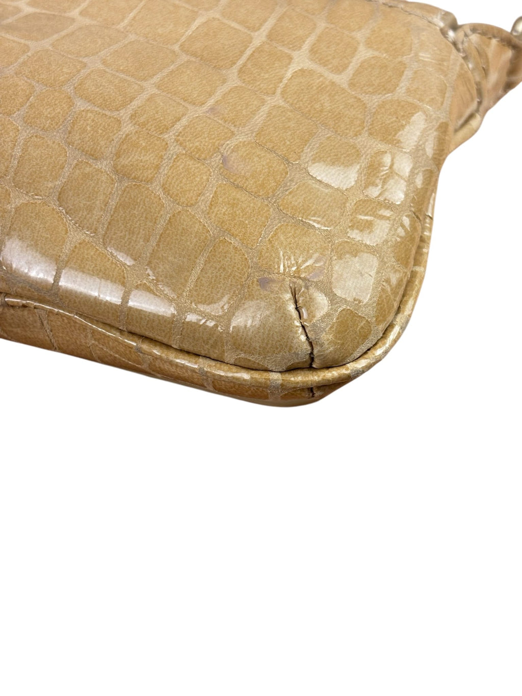 Cult Gala Beige Crocodile Embossed Patent Leather Two-Way Flap Bag