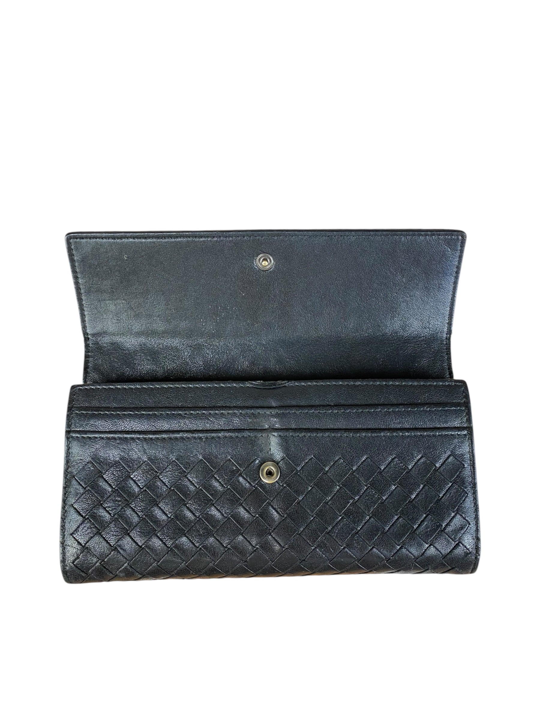 Bottega Veneta Woven Long Wallet Black
