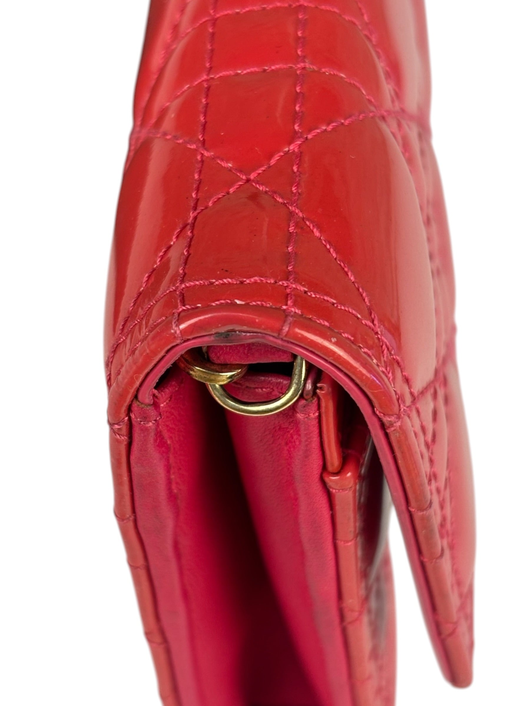 Christian Dior Cannage Red Patent Leather Wallet On Chain