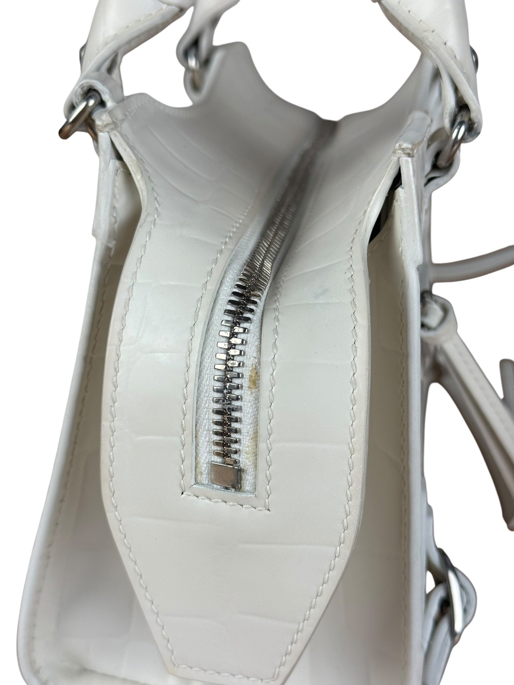 Balenciaga White Croc Embossed S Neo City Bag