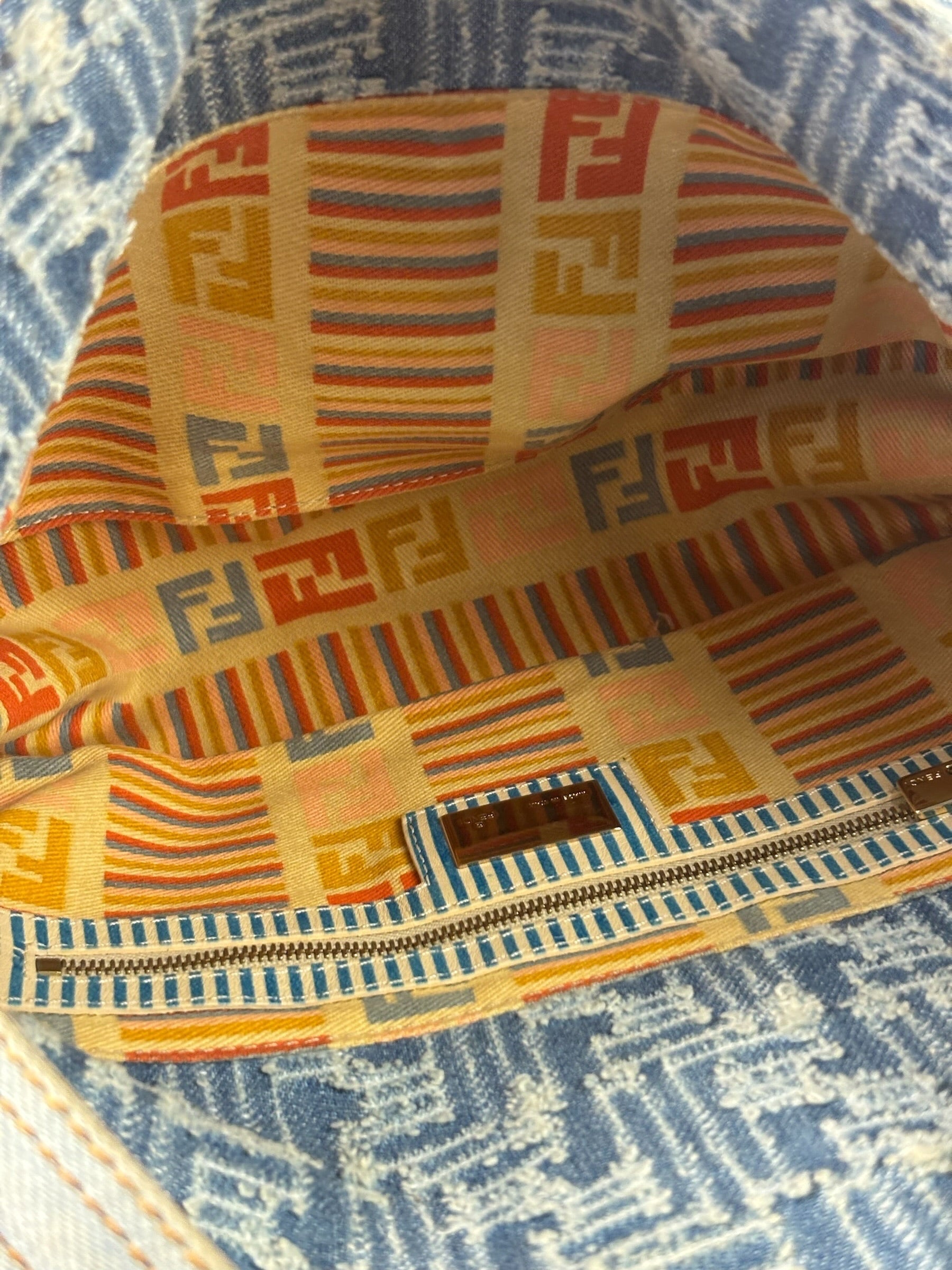 Fendi Blue Denim Zucca  Baguette