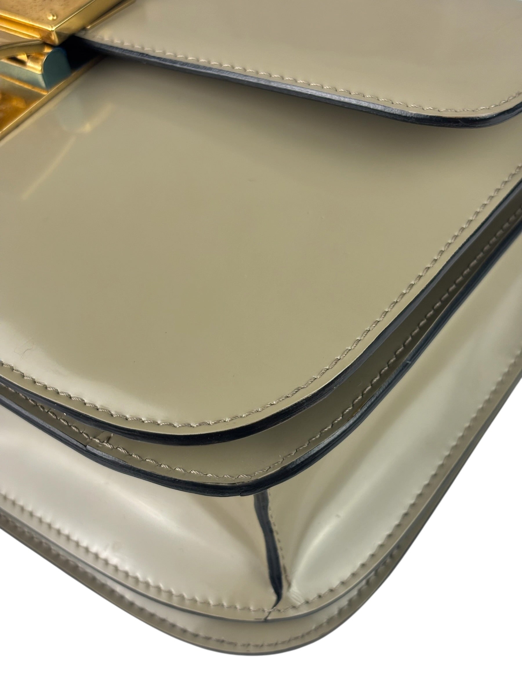 Celine Light Beige Patent Leather Classic Box Shoulder Bag